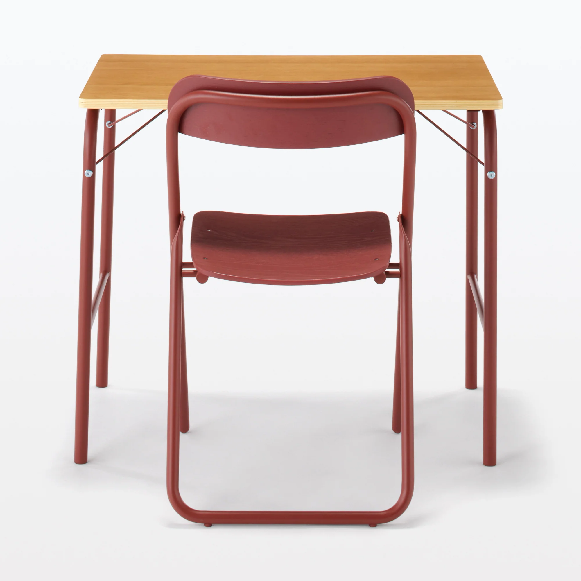Steel Pipe Folding Chair with Wooden Seat - Burgundy - Image 7