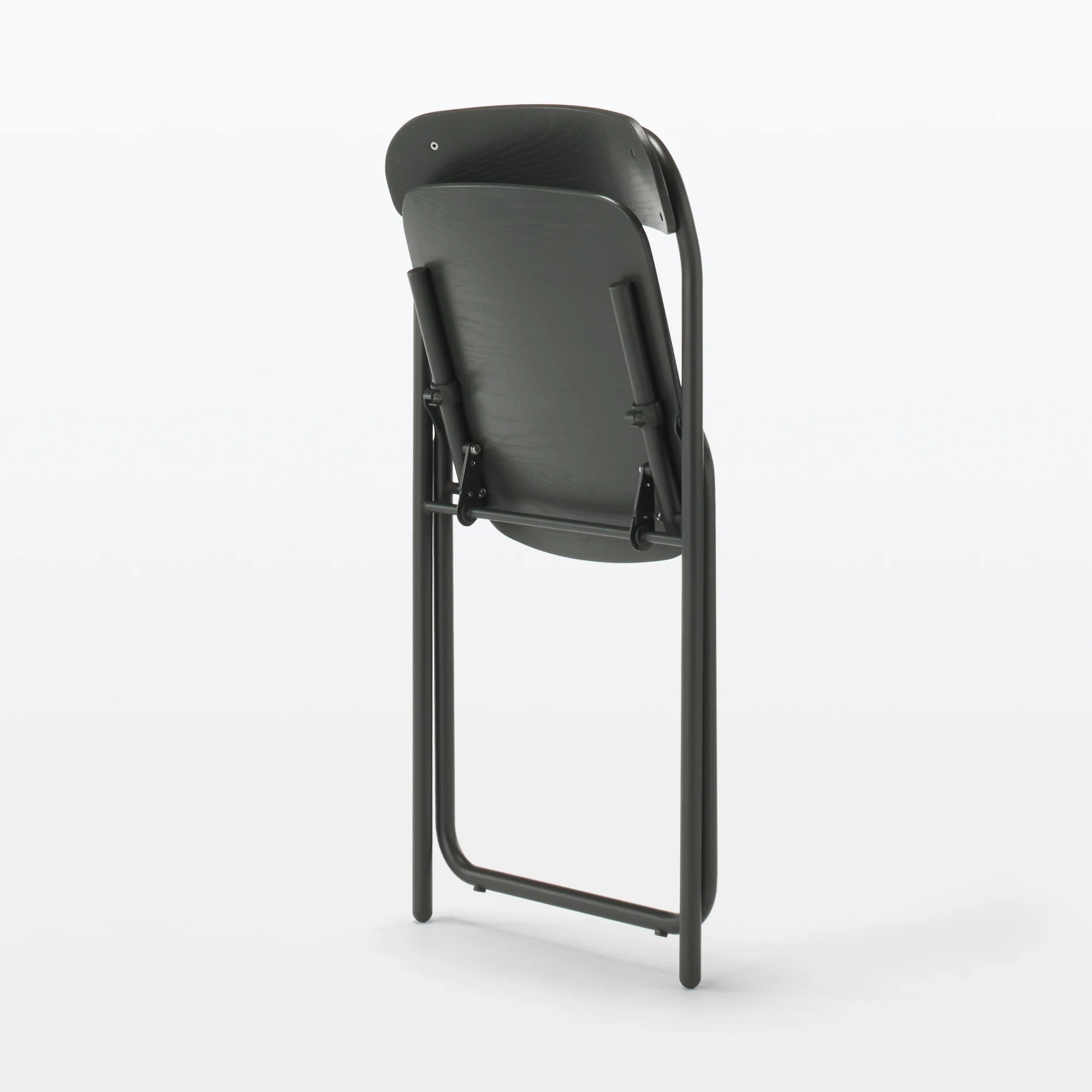 Steel Pipe Folding Chair with Wooden Seat - Dark Grey - Image 5