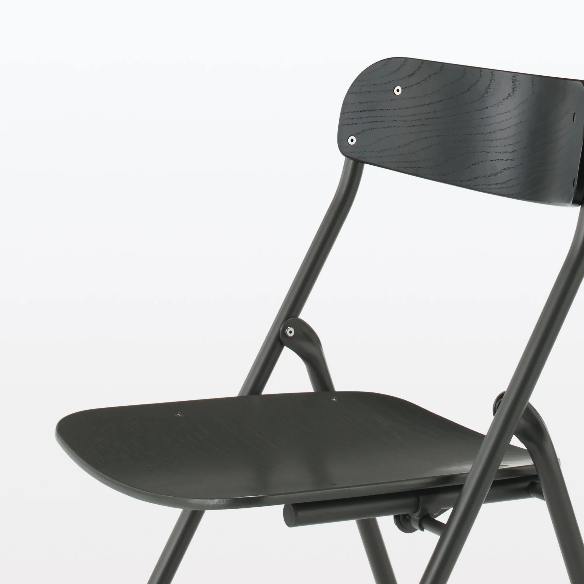 Steel Pipe Folding Chair with Wooden Seat - Dark Grey - Image 6