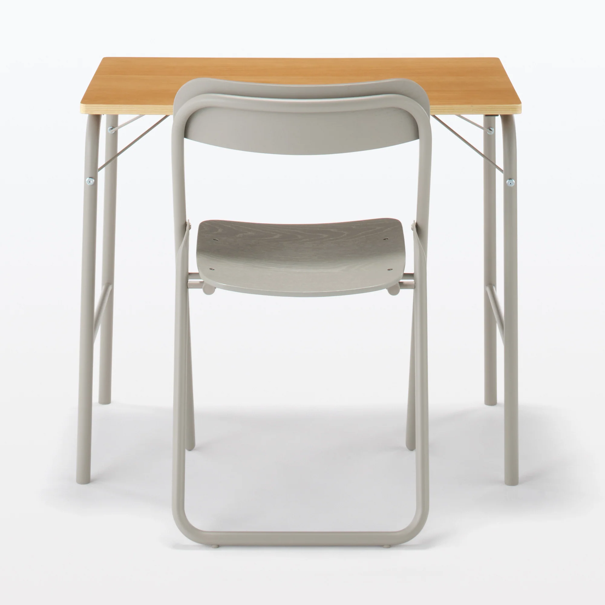 Steel Pipe Folding Chair with Wooden Seat - Warm Grey - Image 7