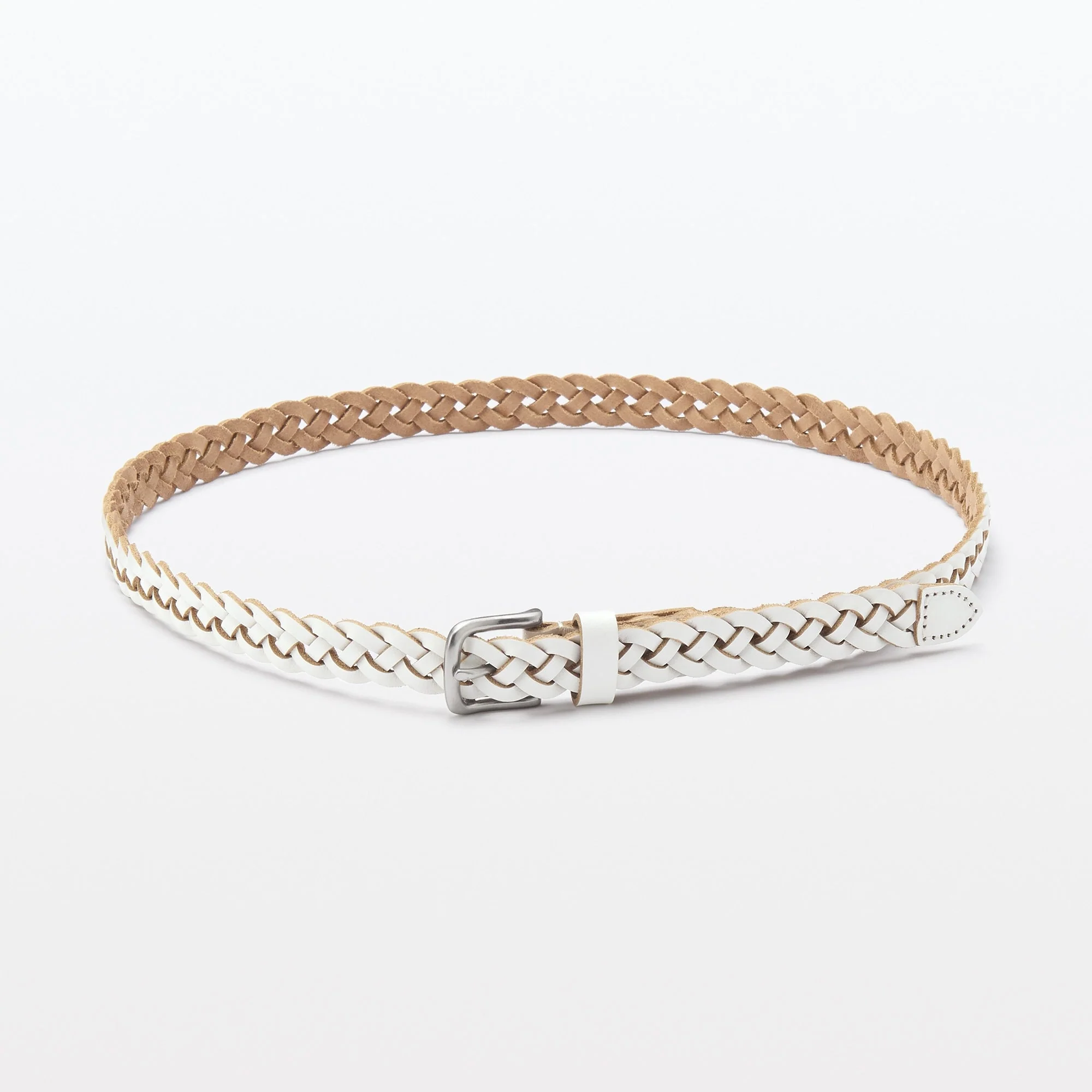 Vegetable Tanned Leather Slim Mesh Belt - Image 10