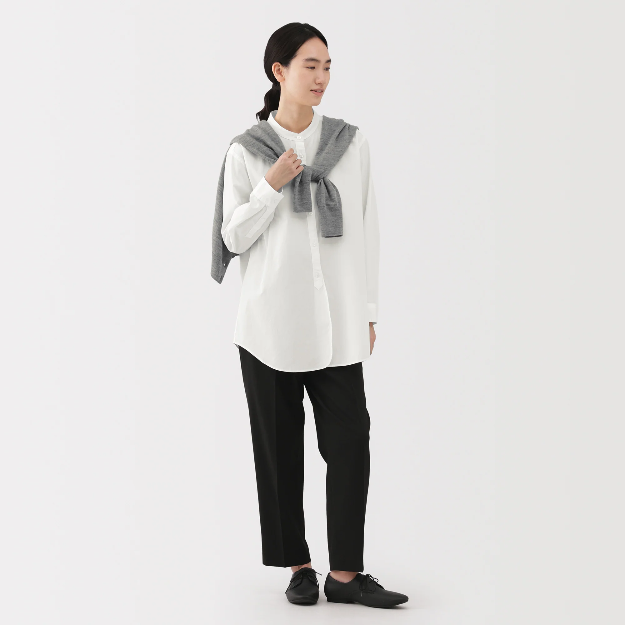 Broadcloth Stand Collar Long Shirt - Image 13