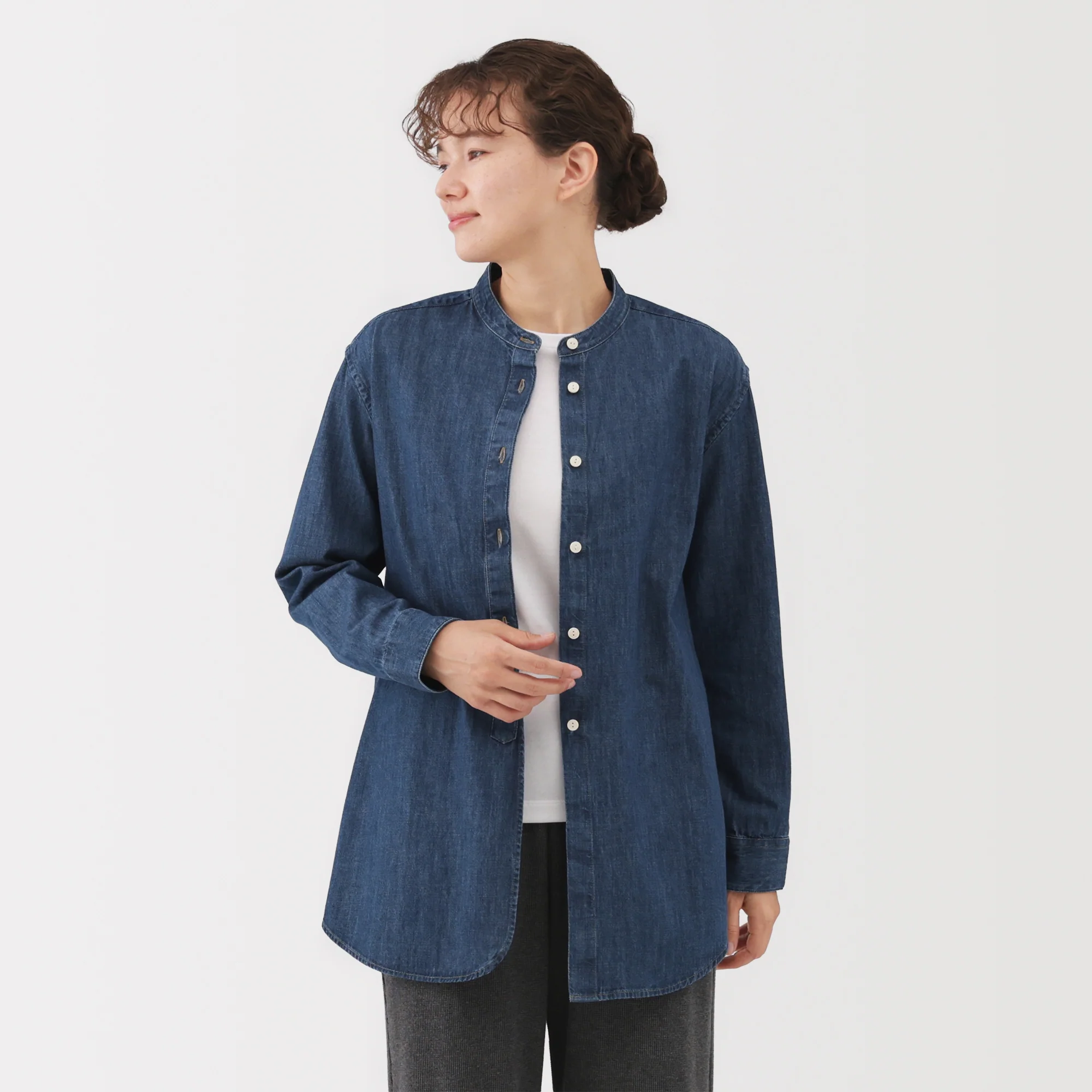 Denim Stand Collar Long Shirt