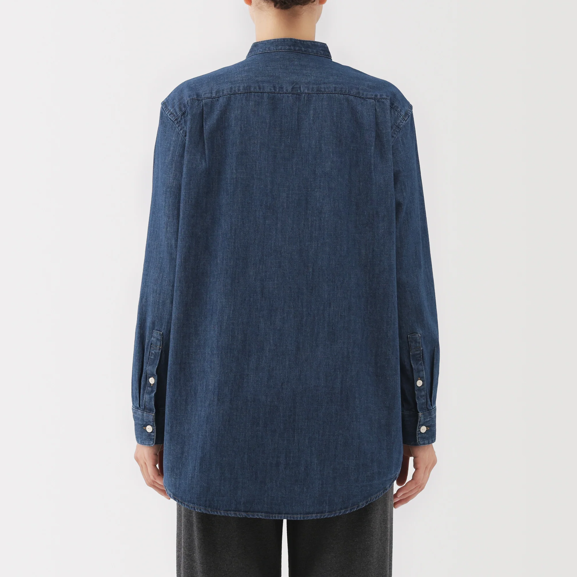 Denim Stand Collar Long Shirt - Image 6