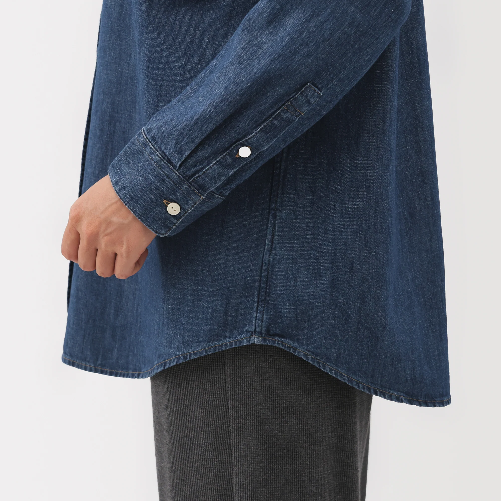 Denim Stand Collar Long Shirt - Image 8