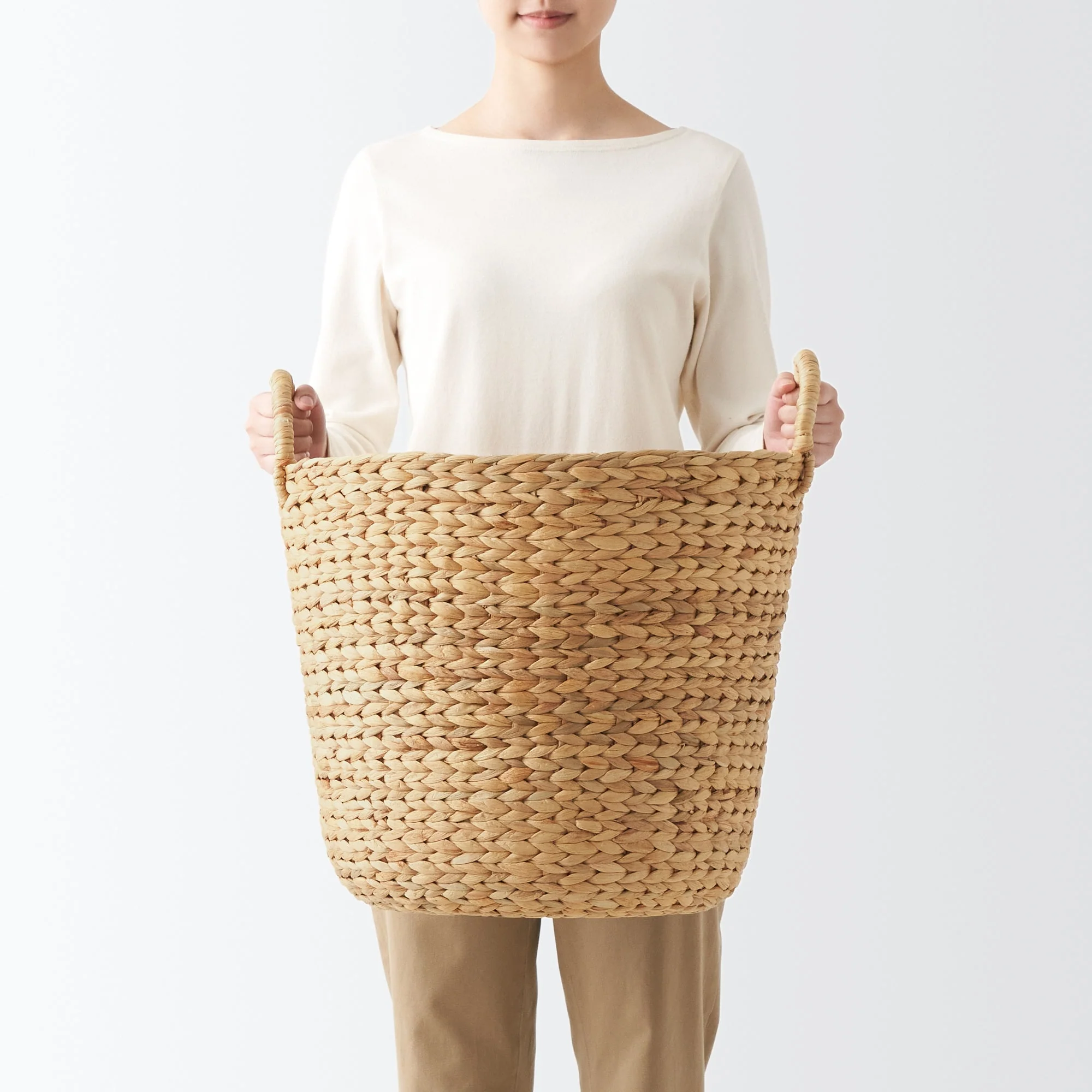Water Hyacinth Basket with Handles - Round - Large Dia. 45 x H40 cm - Image 2