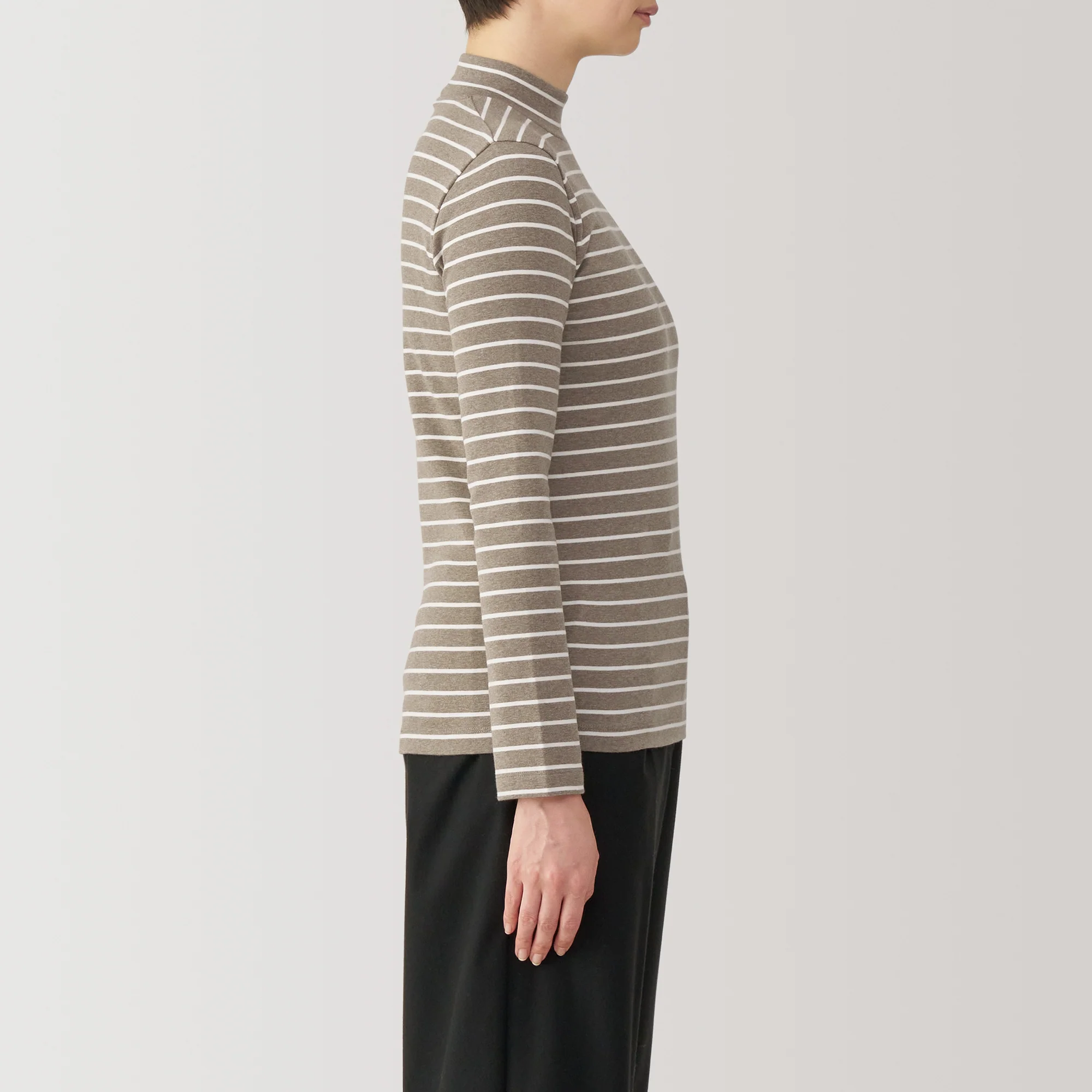 Women's Brushed Ribbed High Neck Long Sleeve Striped T-Shirt - Image 21