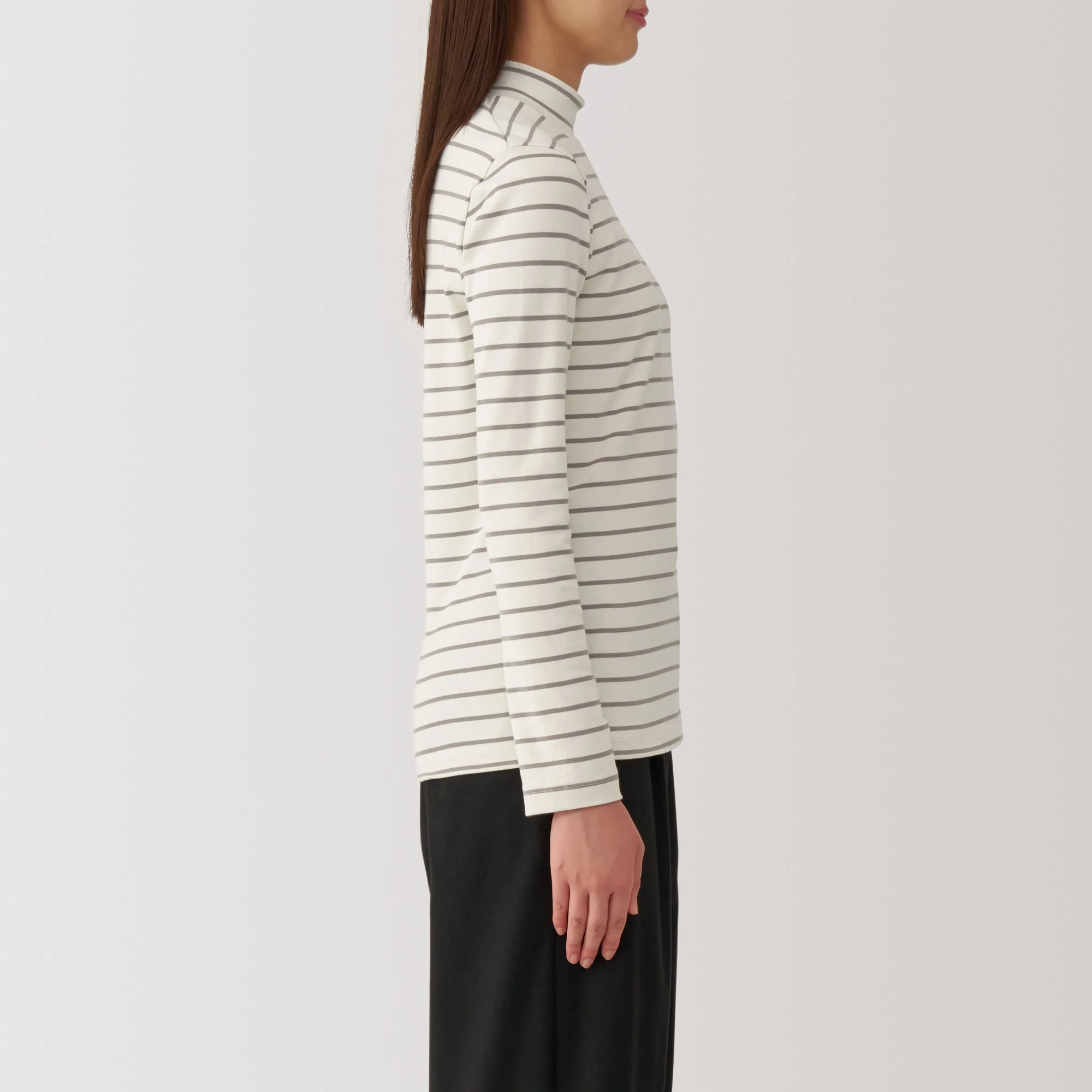 Women's Brushed Ribbed High Neck Long Sleeve Striped T-Shirt - Image 5