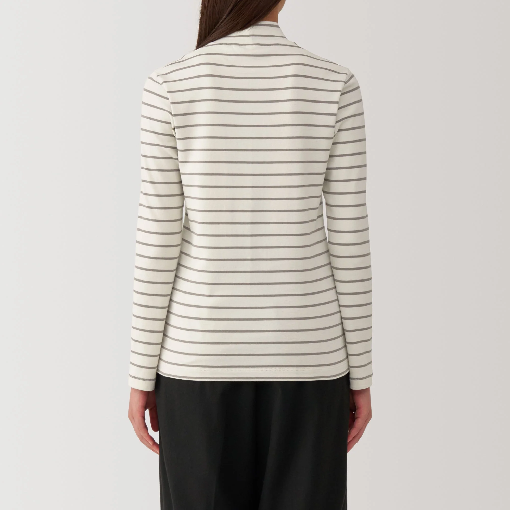 Women's Brushed Ribbed High Neck Long Sleeve Striped T-Shirt - Image 6