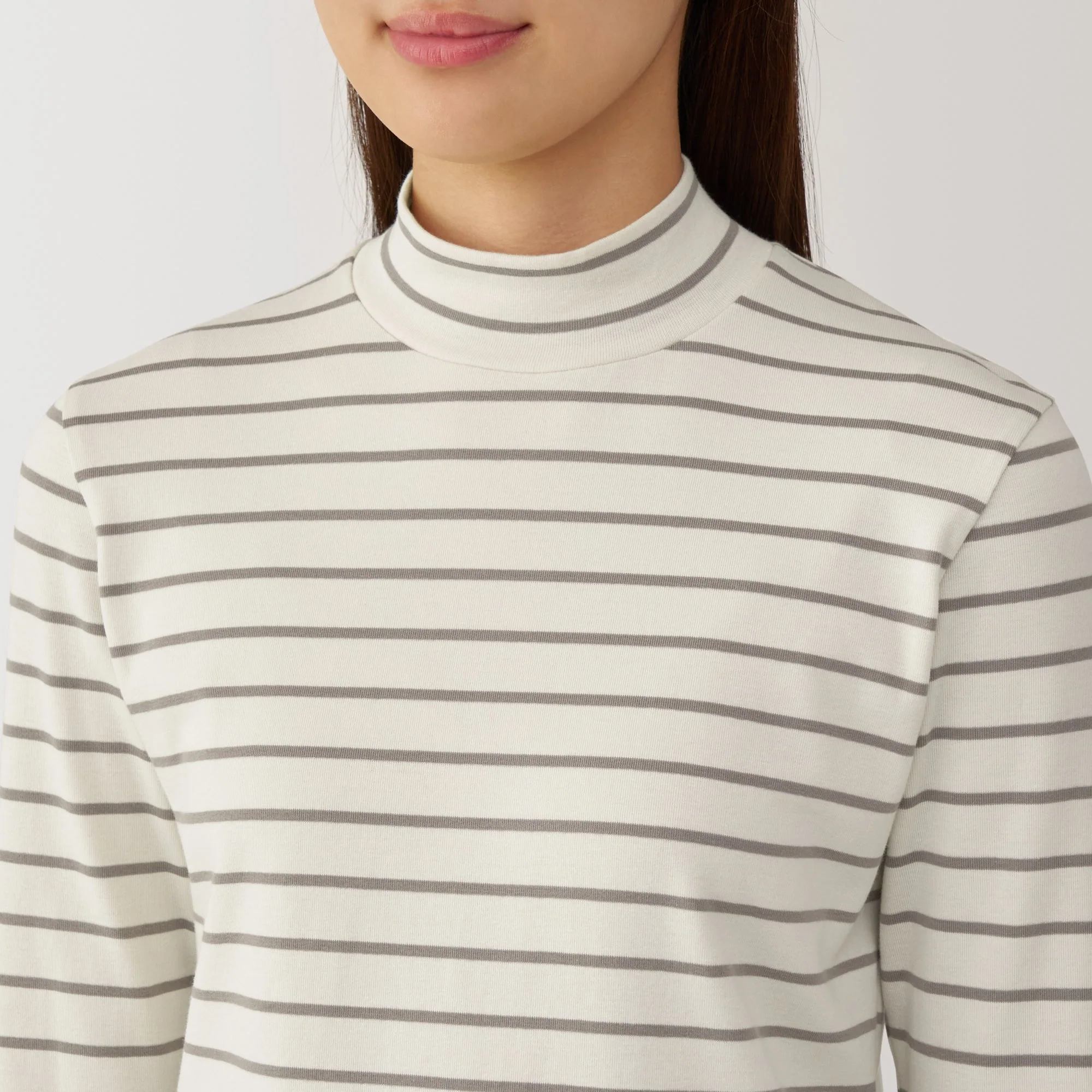 Women's Brushed Ribbed High Neck Long Sleeve Striped T-Shirt - Image 7