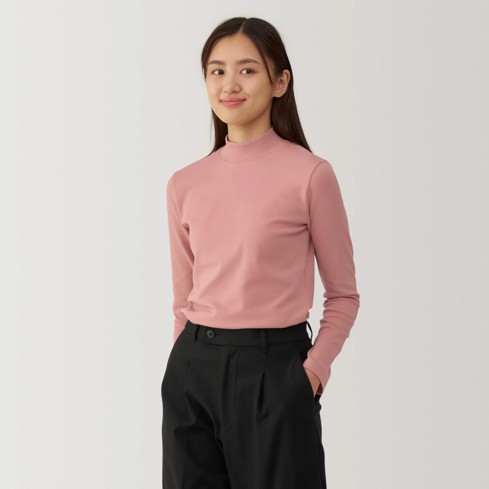 Women's Brushed Ribbed High Neck Long Sleeve T-Shirt