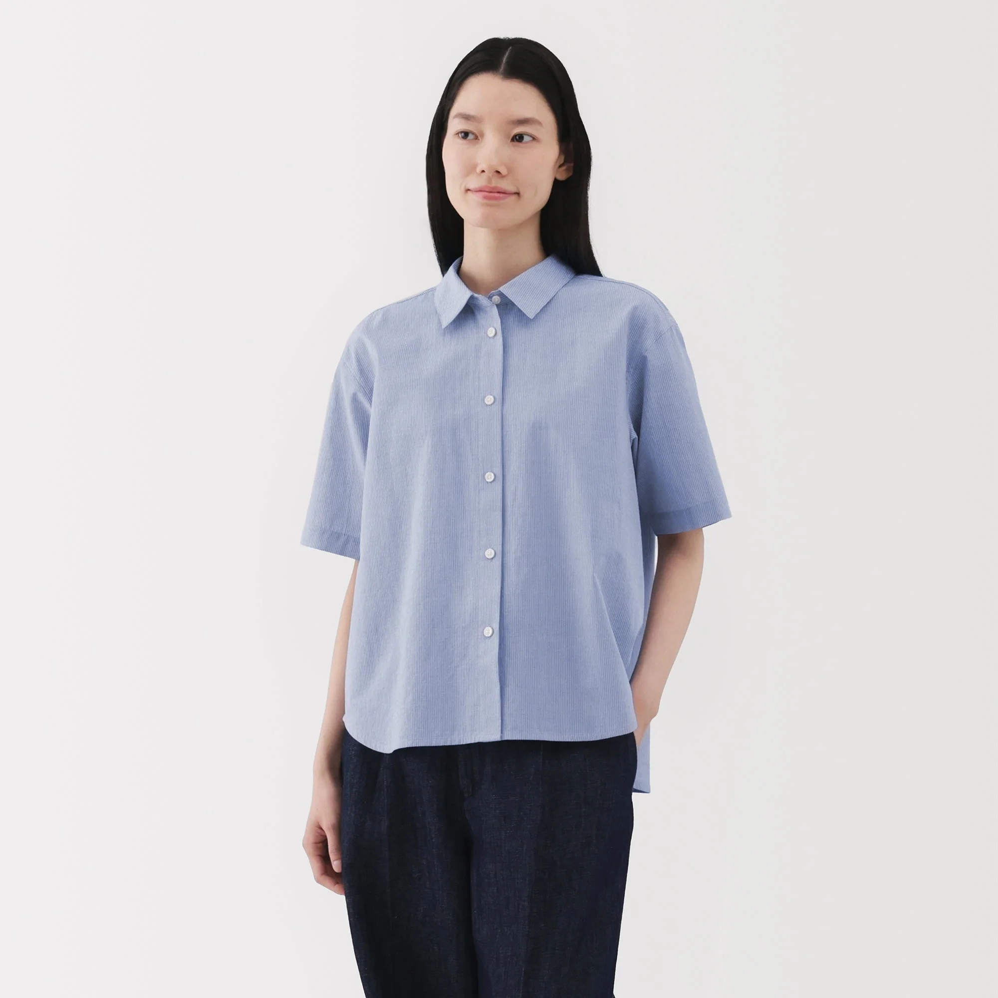 Women's Cool Touch Regular Collar Short Sleeve Striped Shirt - Image 13