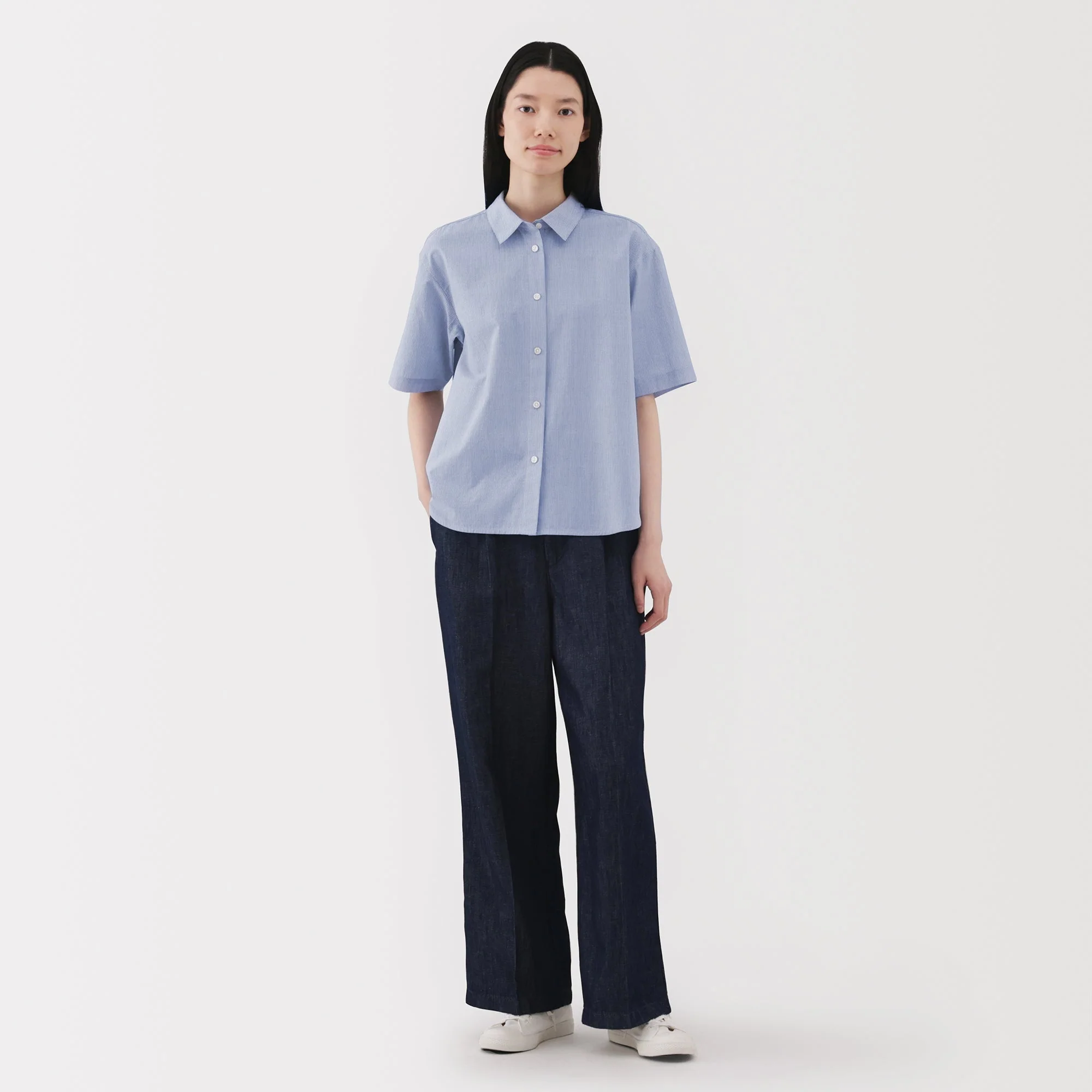Women's Cool Touch Regular Collar Short Sleeve Striped Shirt - Image 14