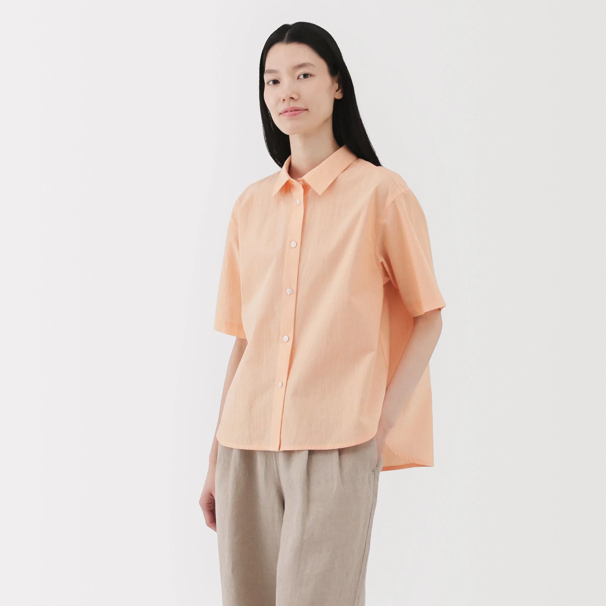 Women's Cool Touch Regular Collar Short Sleeve Striped Shirt - Image 3