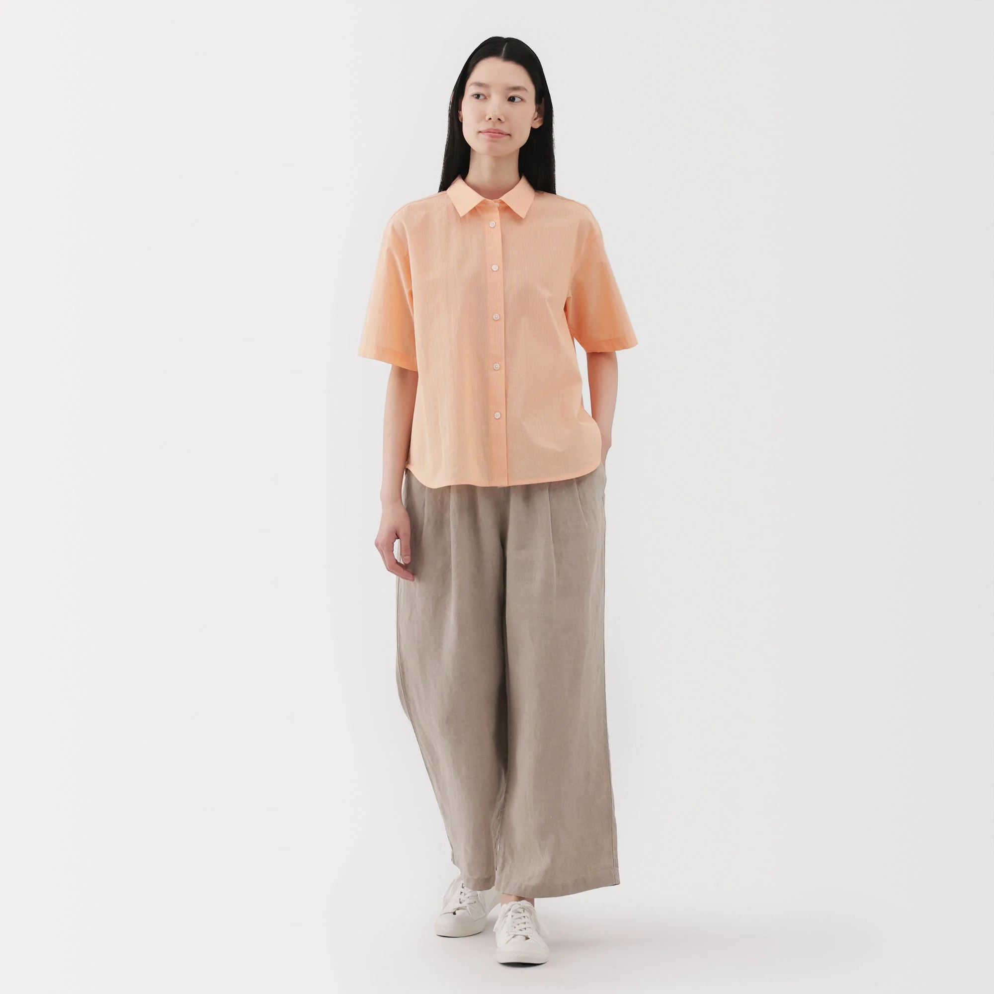 Women's Cool Touch Regular Collar Short Sleeve Striped Shirt - Image 4