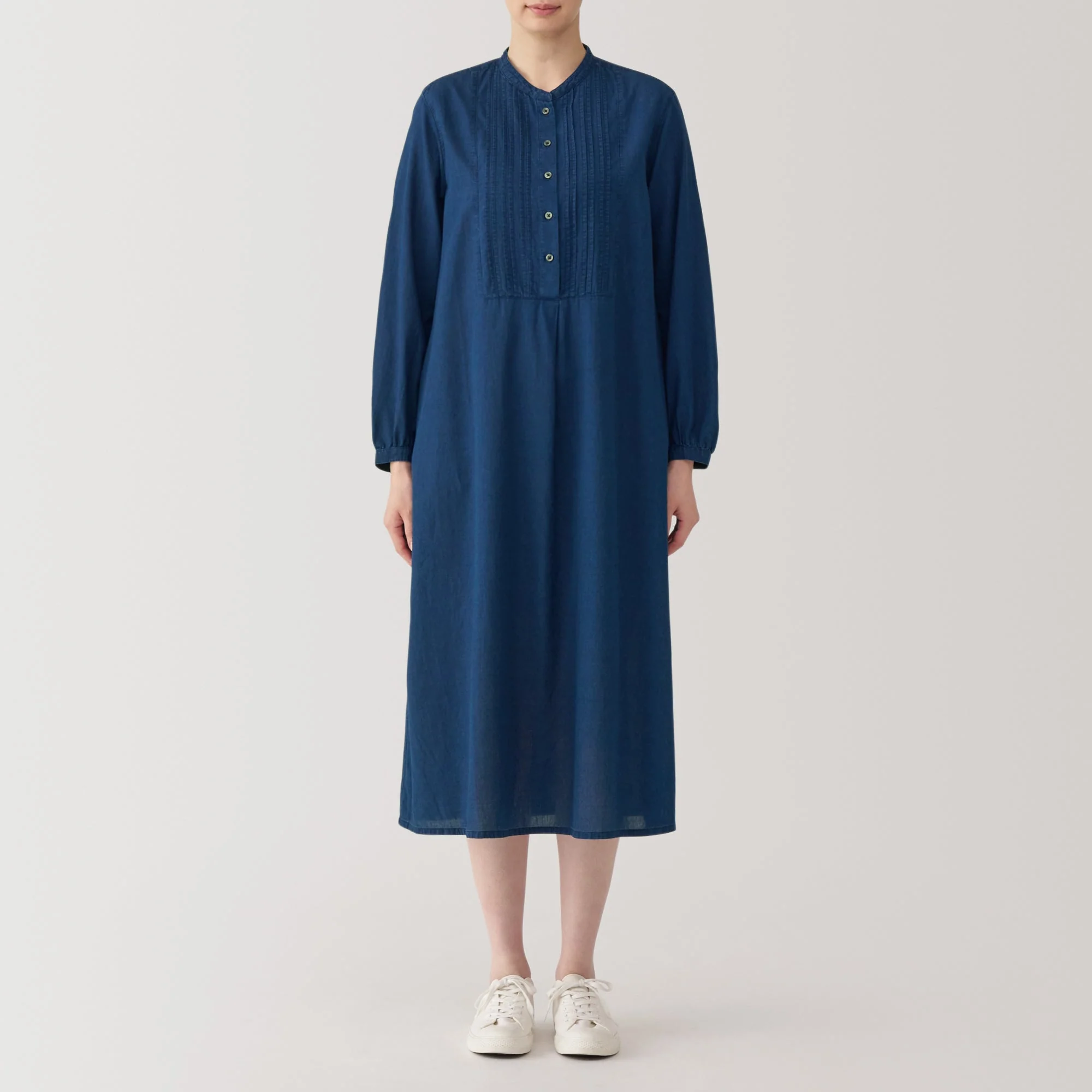 Cotton Voile Indigo Long Sleeve Dress - Image 4