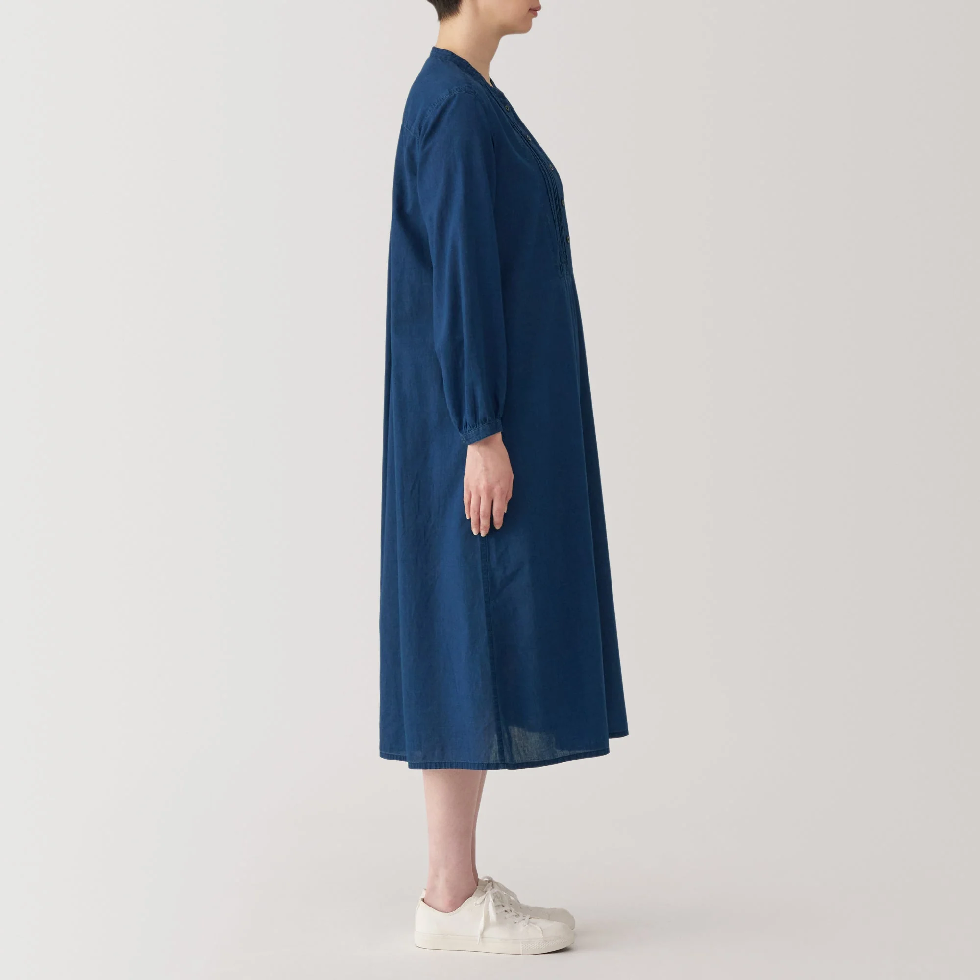 Cotton Voile Indigo Long Sleeve Dress - Image 5
