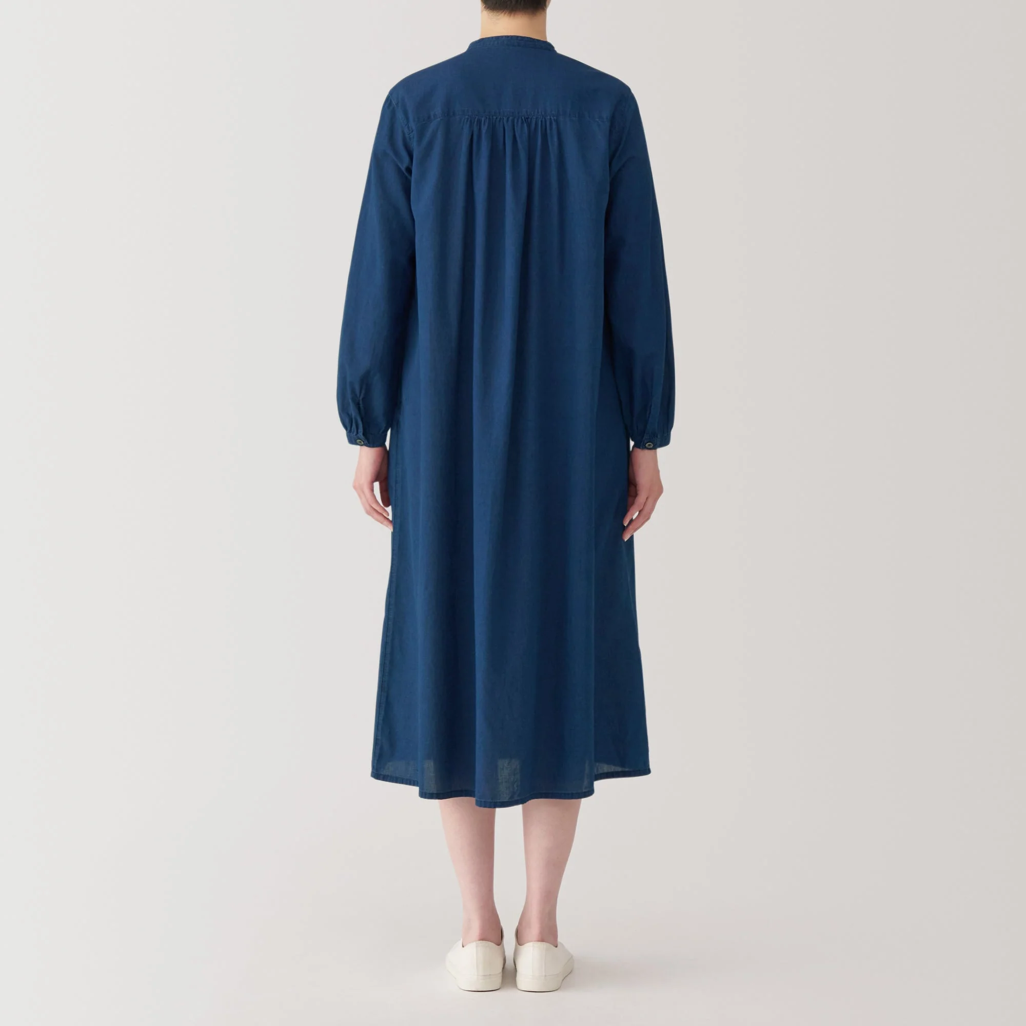 Cotton Voile Indigo Long Sleeve Dress - Image 6