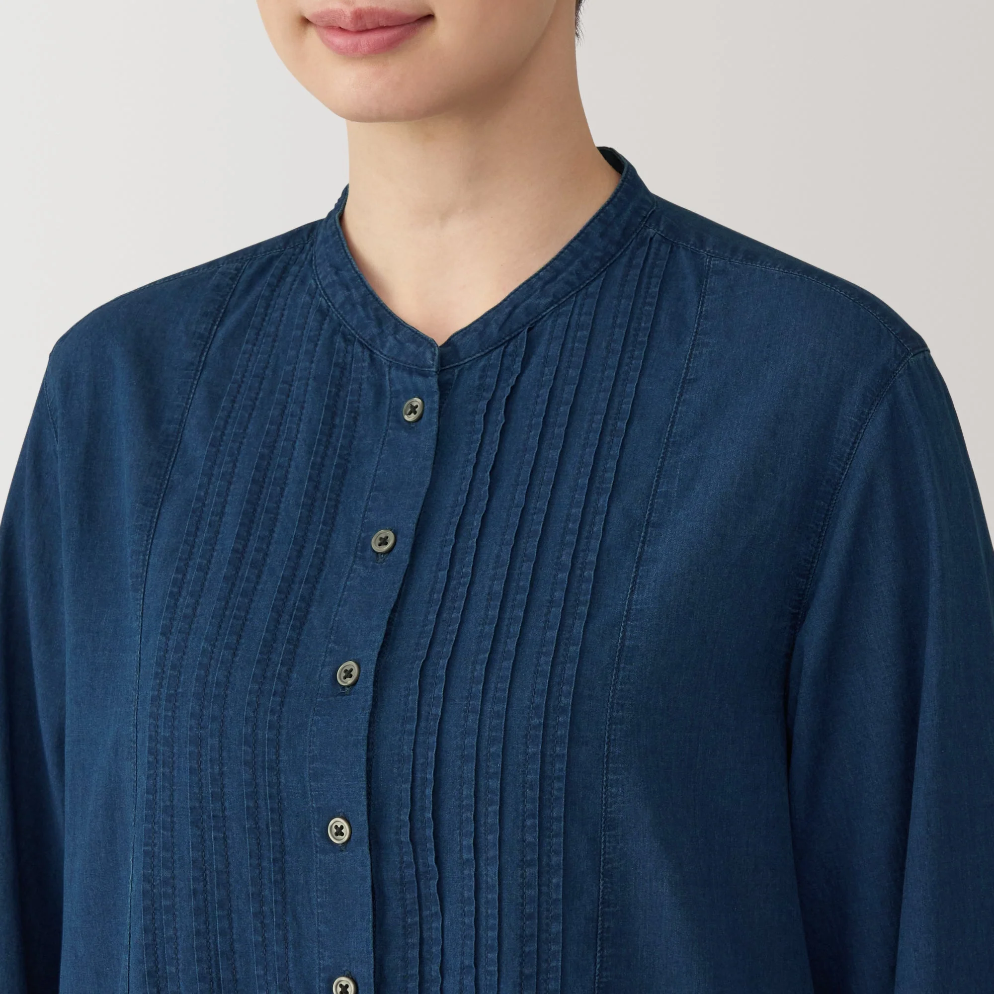 Cotton Voile Indigo Long Sleeve Dress - Image 7