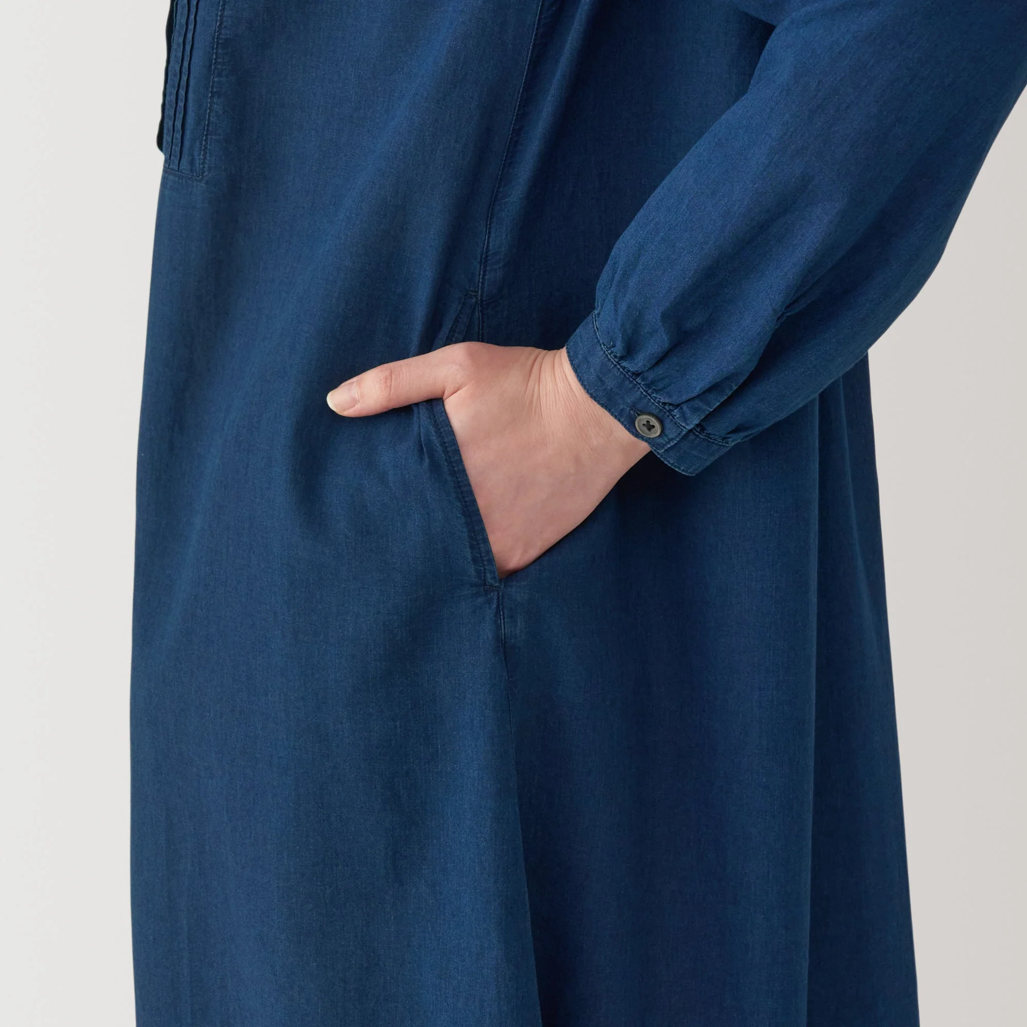 Cotton Voile Indigo Long Sleeve Dress - Image 8