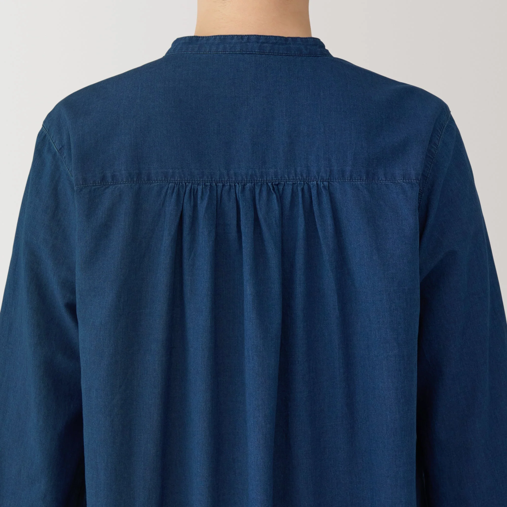 Cotton Voile Indigo Long Sleeve Dress - Image 9