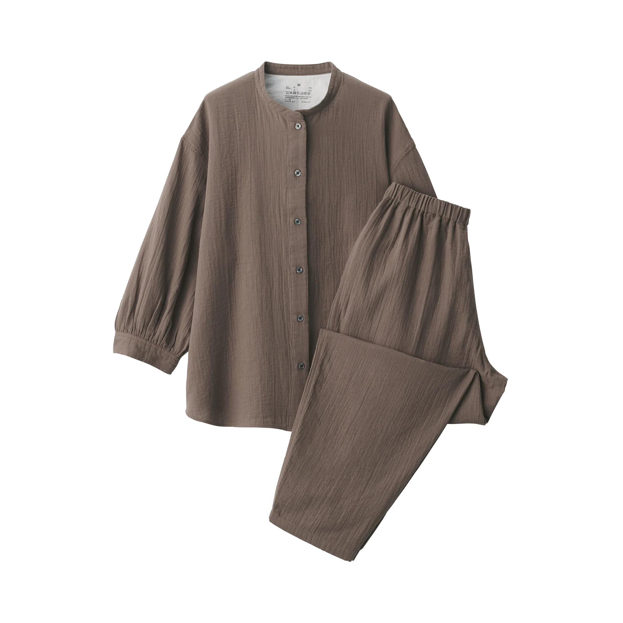 Women's Crinkle Gauze Stand Collar 3/4 Sleeve Pajamas - Image 11