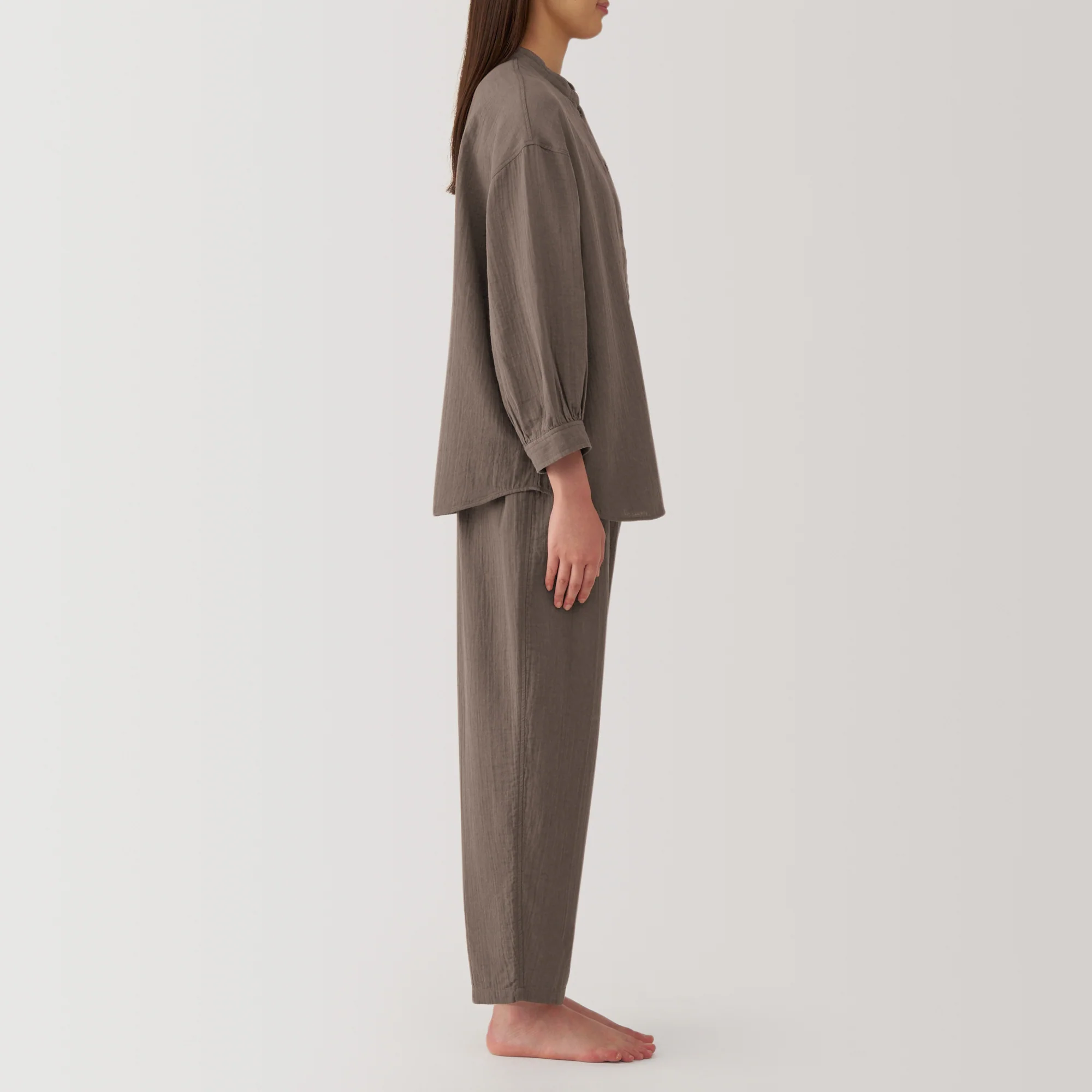 Women's Crinkle Gauze Stand Collar 3/4 Sleeve Pajamas - Image 14