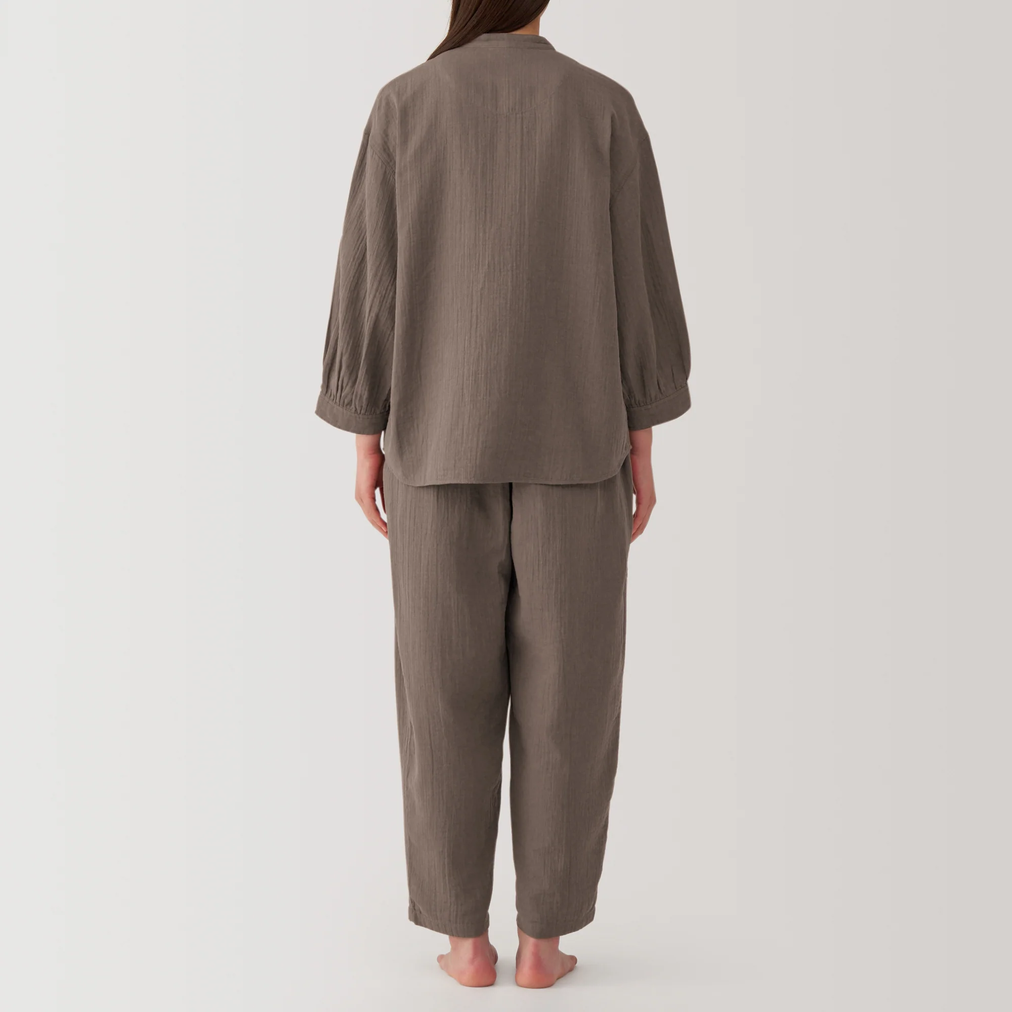 Women's Crinkle Gauze Stand Collar 3/4 Sleeve Pajamas - Image 15