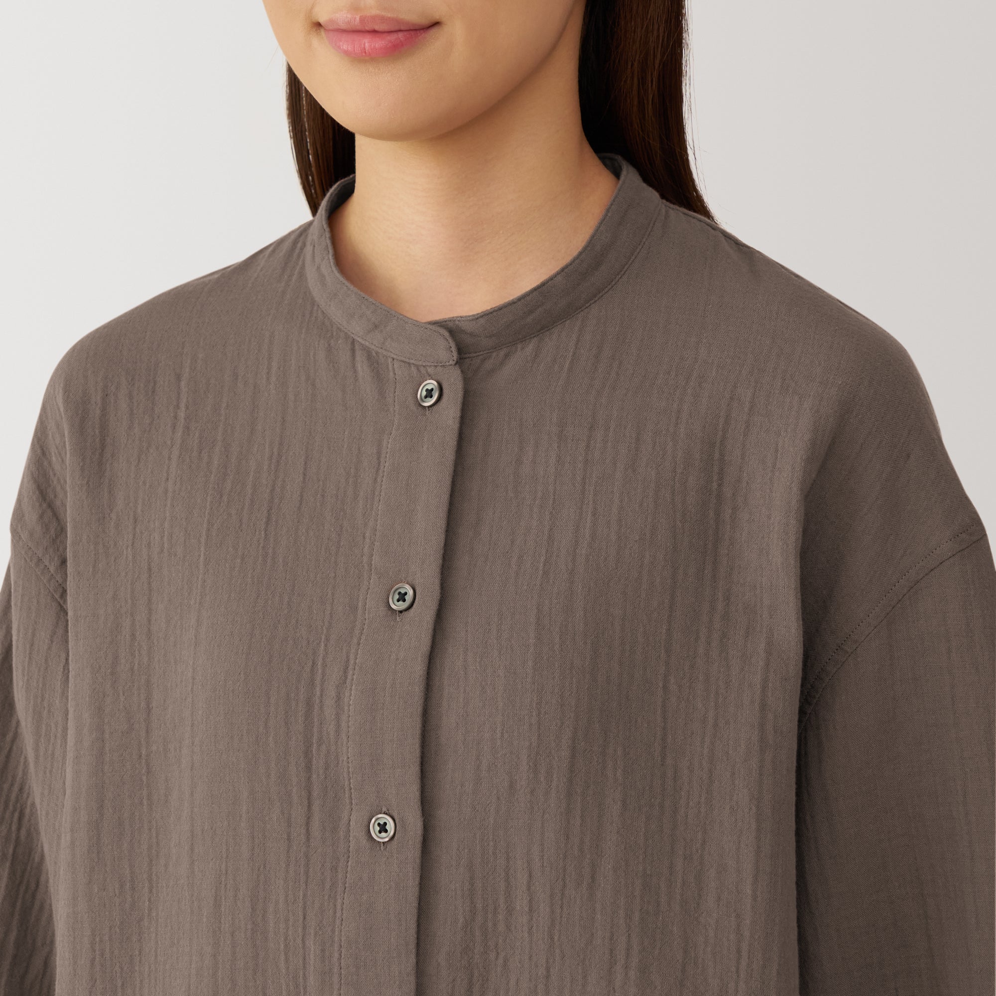 Women's Crinkle Gauze Stand Collar 3/4 Sleeve Pajamas - Image 16