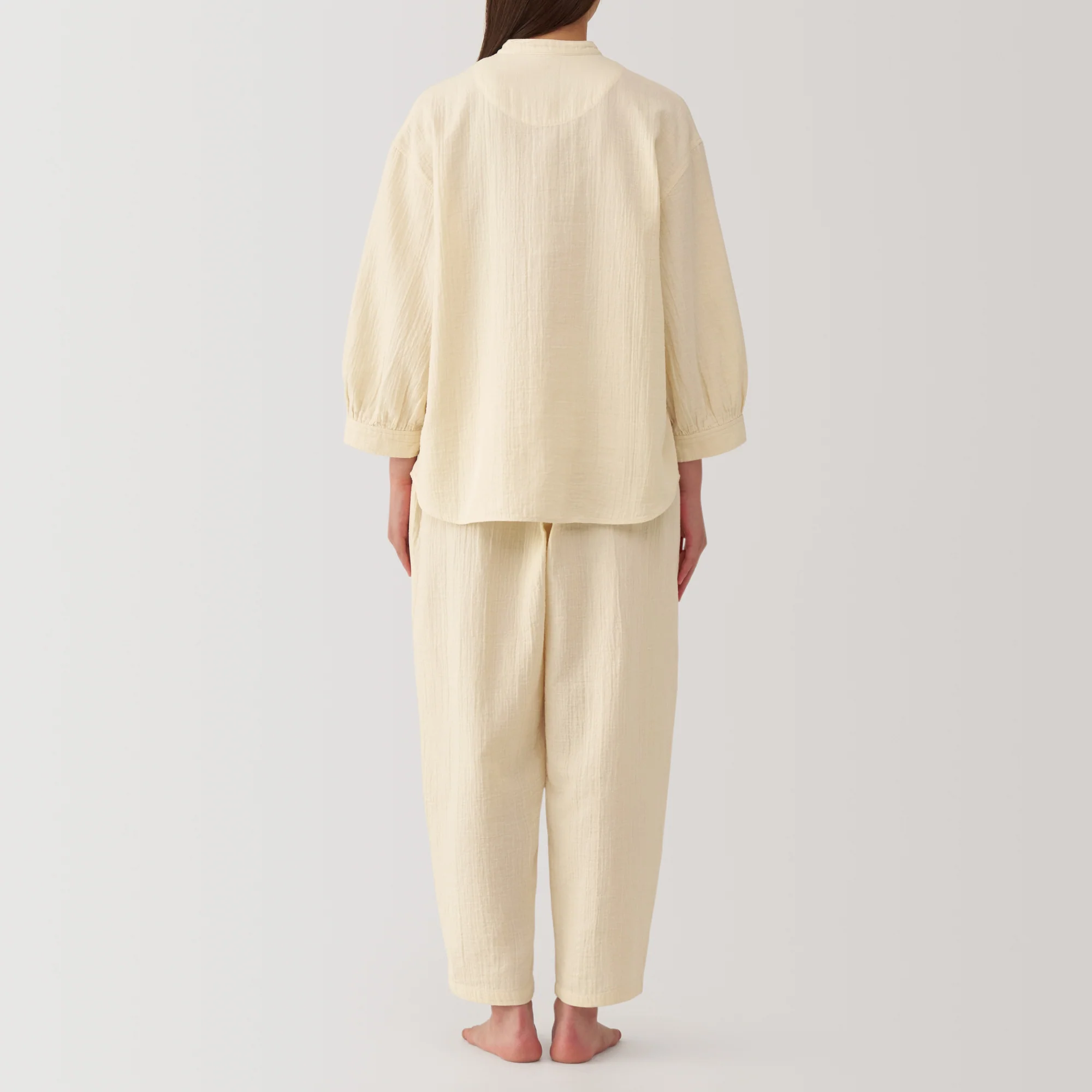 Women's Crinkle Gauze Stand Collar 3/4 Sleeve Pajamas - Image 6