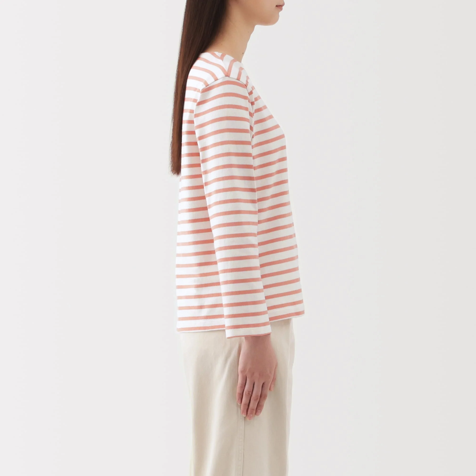 Women's Heavy Weight Boat Neck Long Sleeve Striped T-Shirt - Image 13