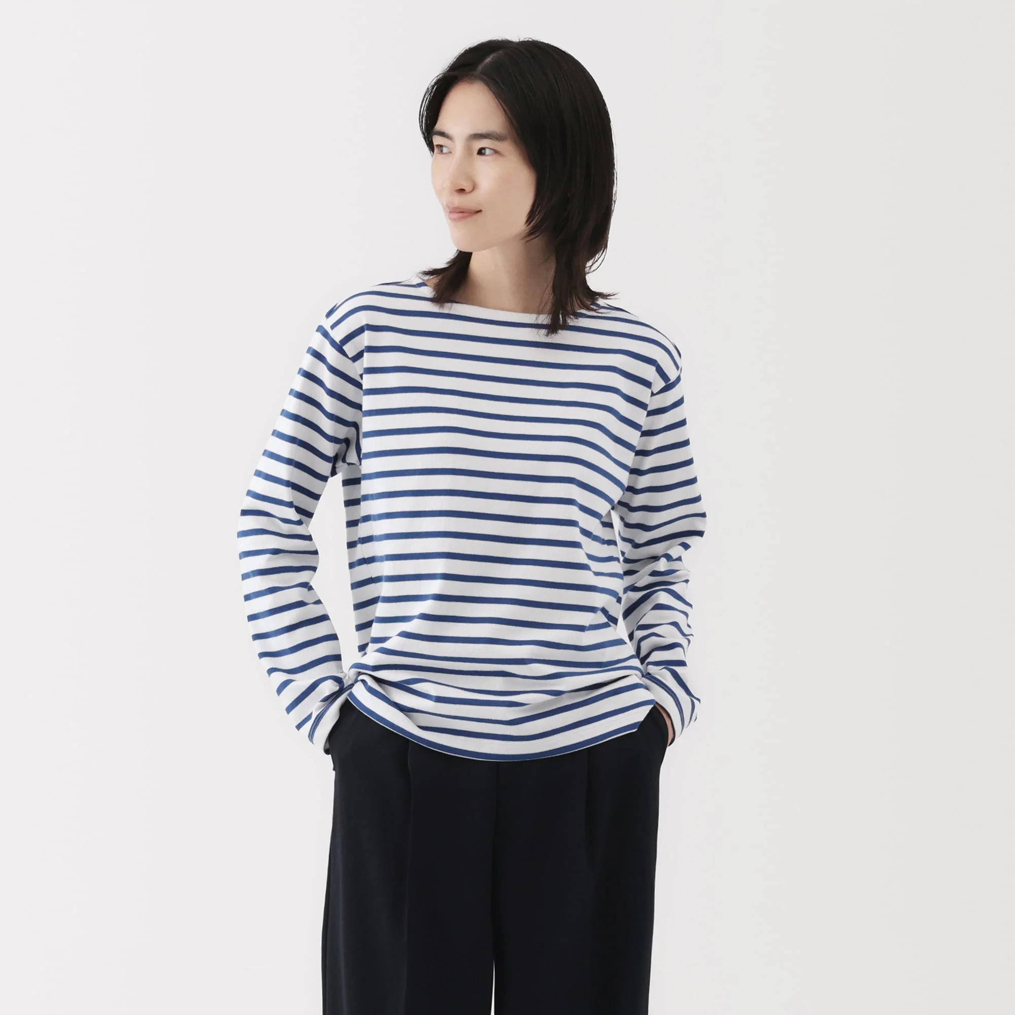 Women's Heavy Weight Boat Neck Long Sleeve Striped T-Shirt - Image 19