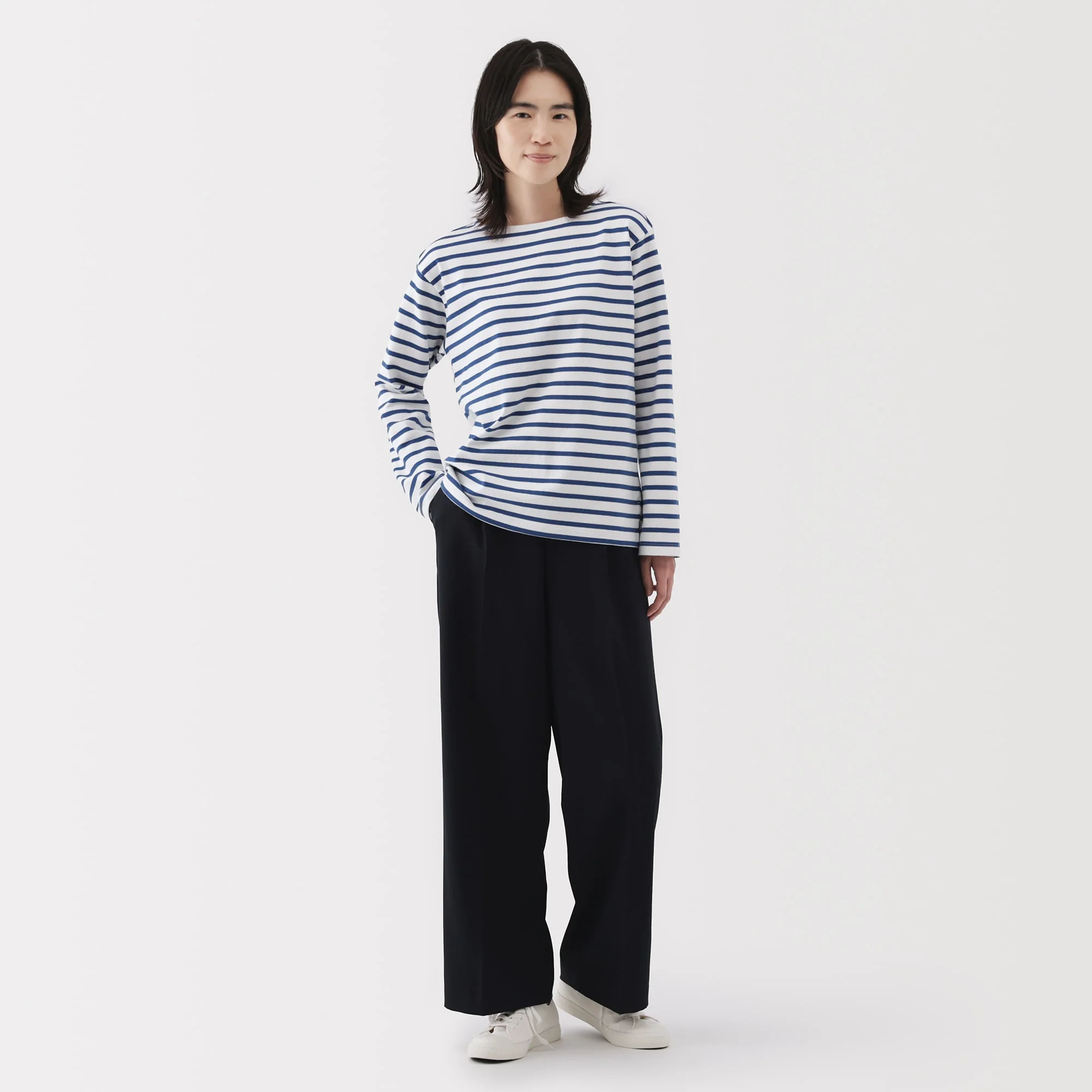 Women's Heavy Weight Boat Neck Long Sleeve Striped T-Shirt - Image 20
