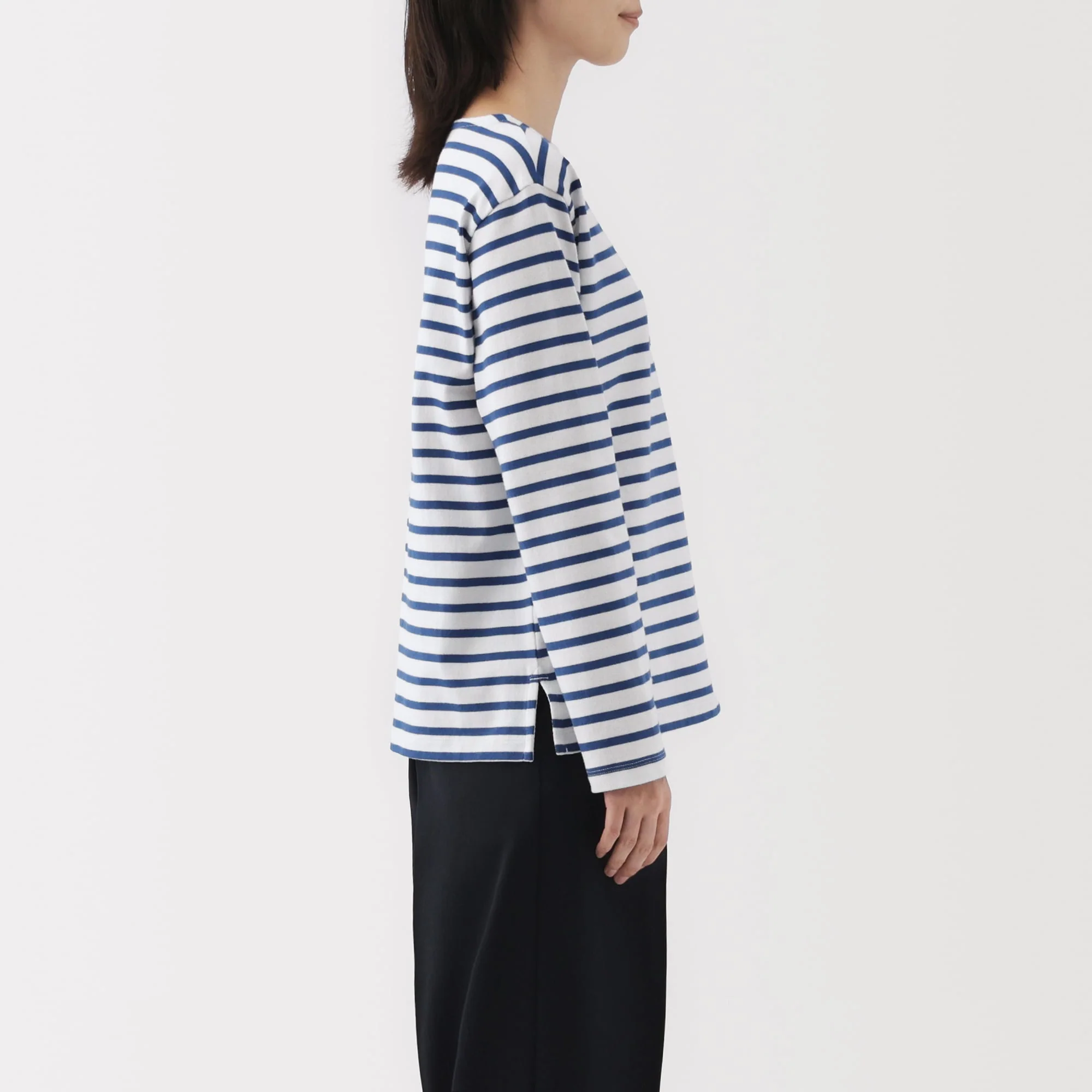 Women's Heavy Weight Boat Neck Long Sleeve Striped T-Shirt - Image 21