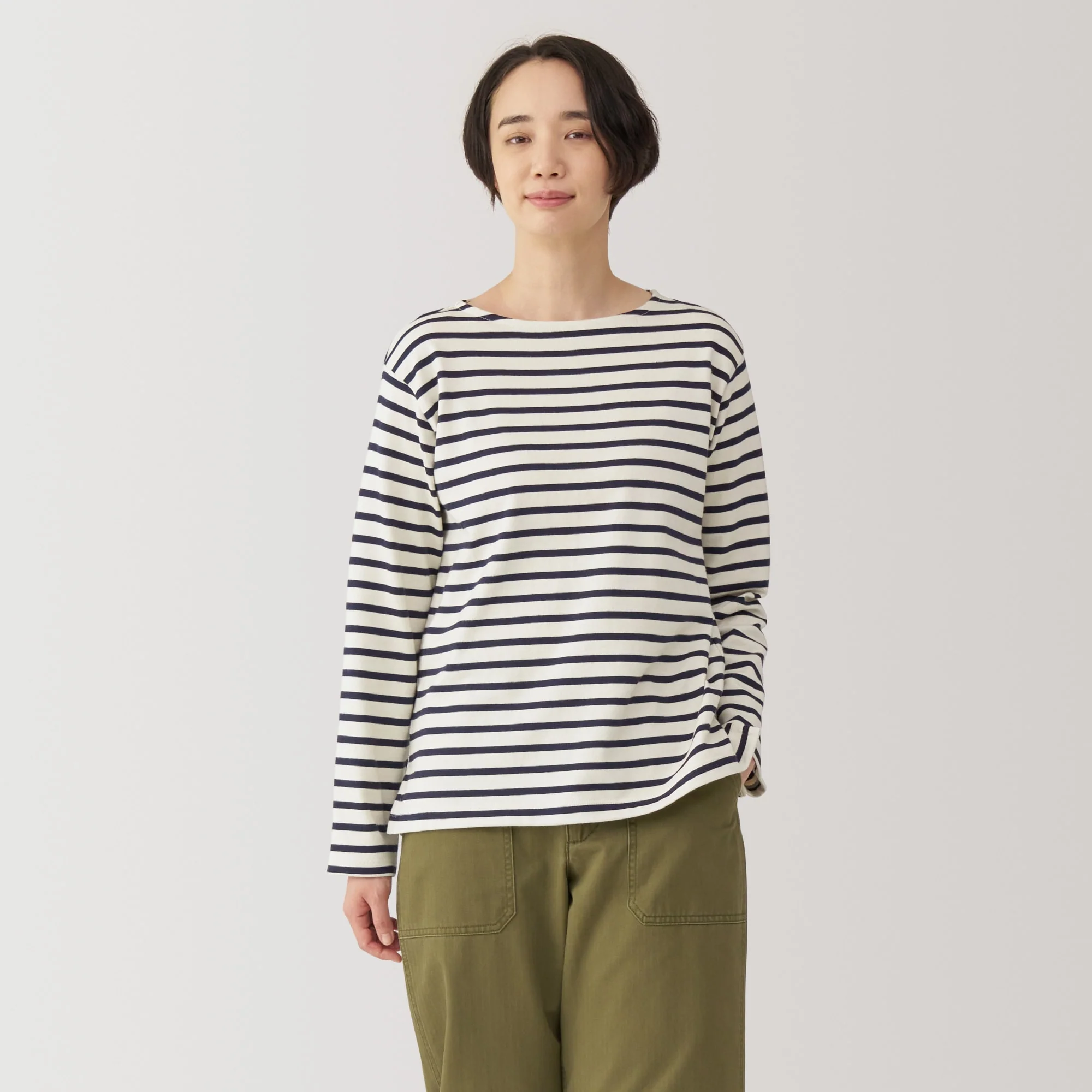 Women's Heavy Weight Boat Neck Long Sleeve Striped T-Shirt - Image 27