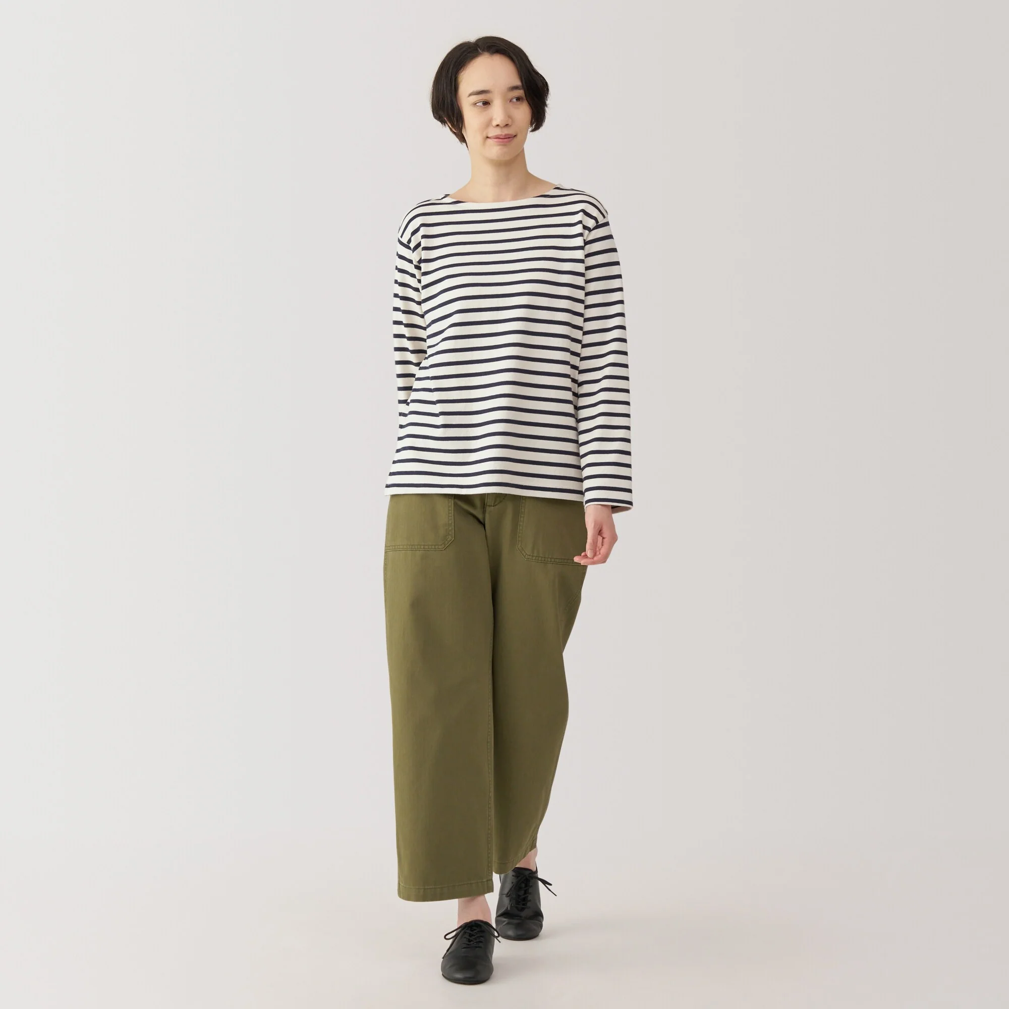 Women's Heavy Weight Boat Neck Long Sleeve Striped T-Shirt - Image 28
