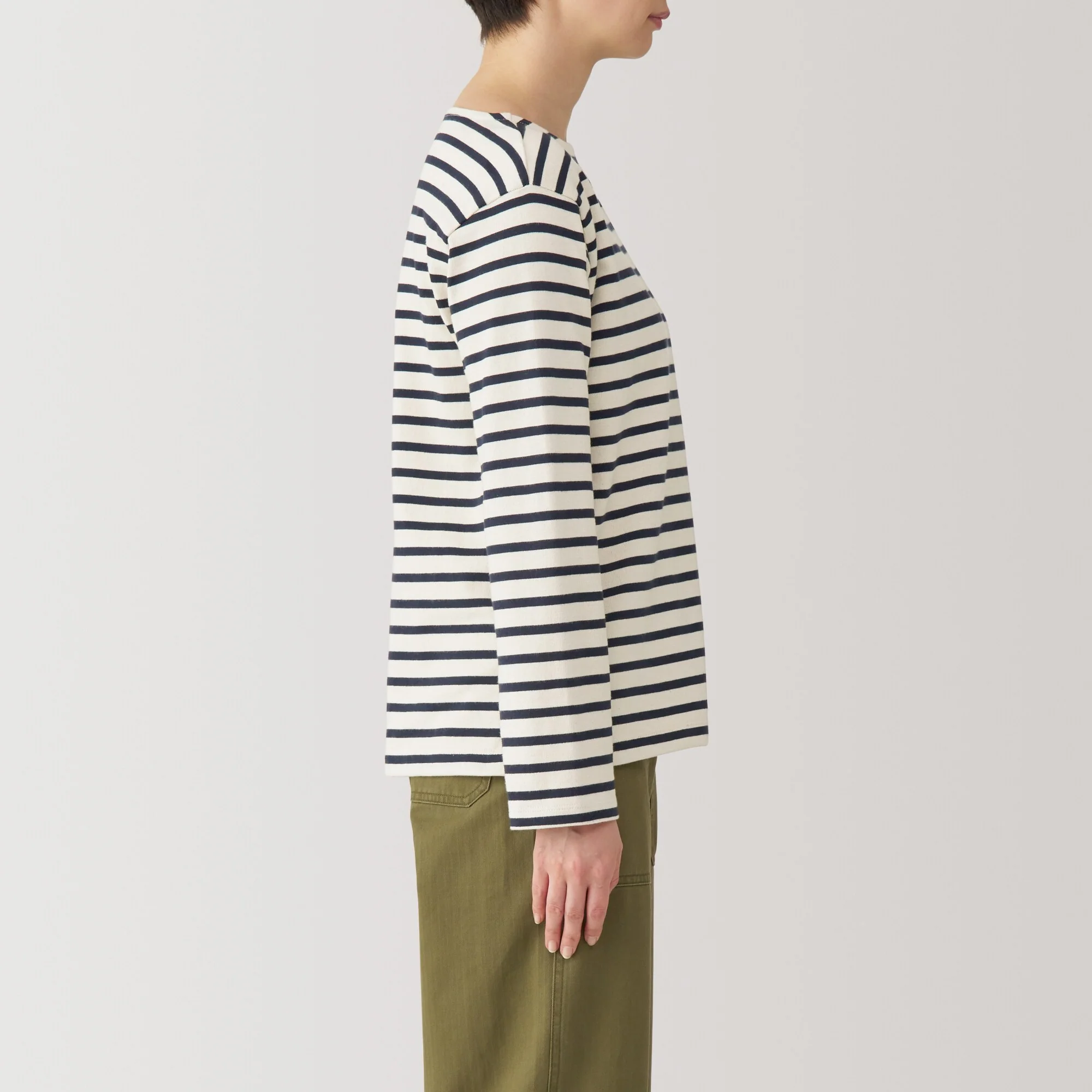Women's Heavy Weight Boat Neck Long Sleeve Striped T-Shirt - Image 29