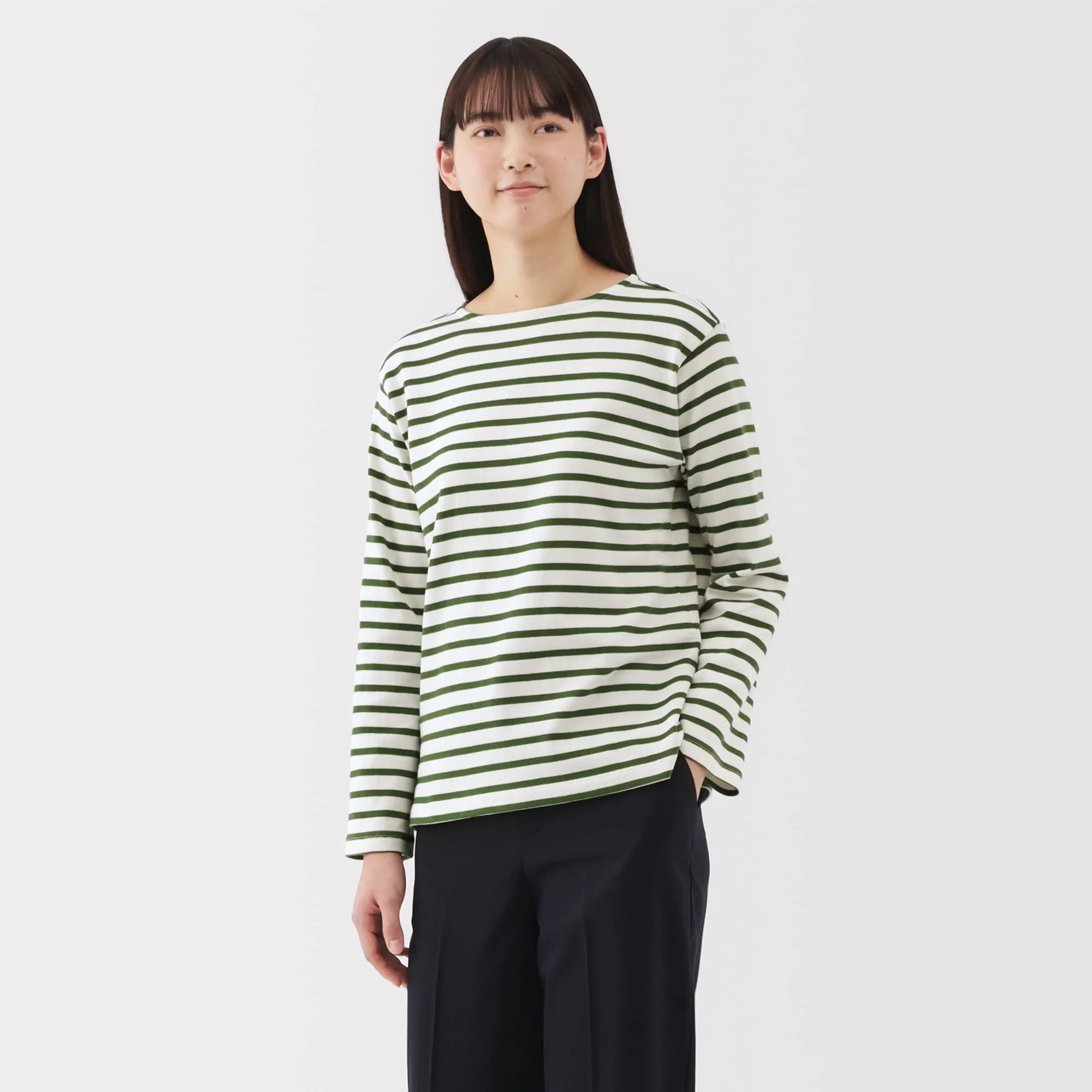 Women's Heavy Weight Boat Neck Long Sleeve Striped T-Shirt - Image 3