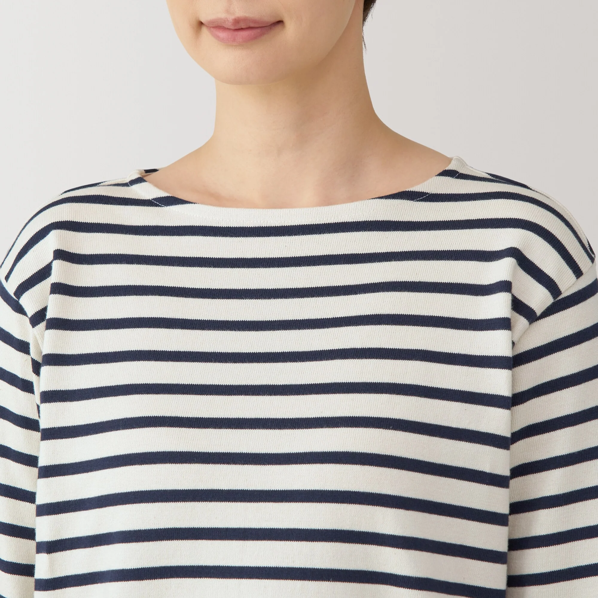 Women's Heavy Weight Boat Neck Long Sleeve Striped T-Shirt - Image 31