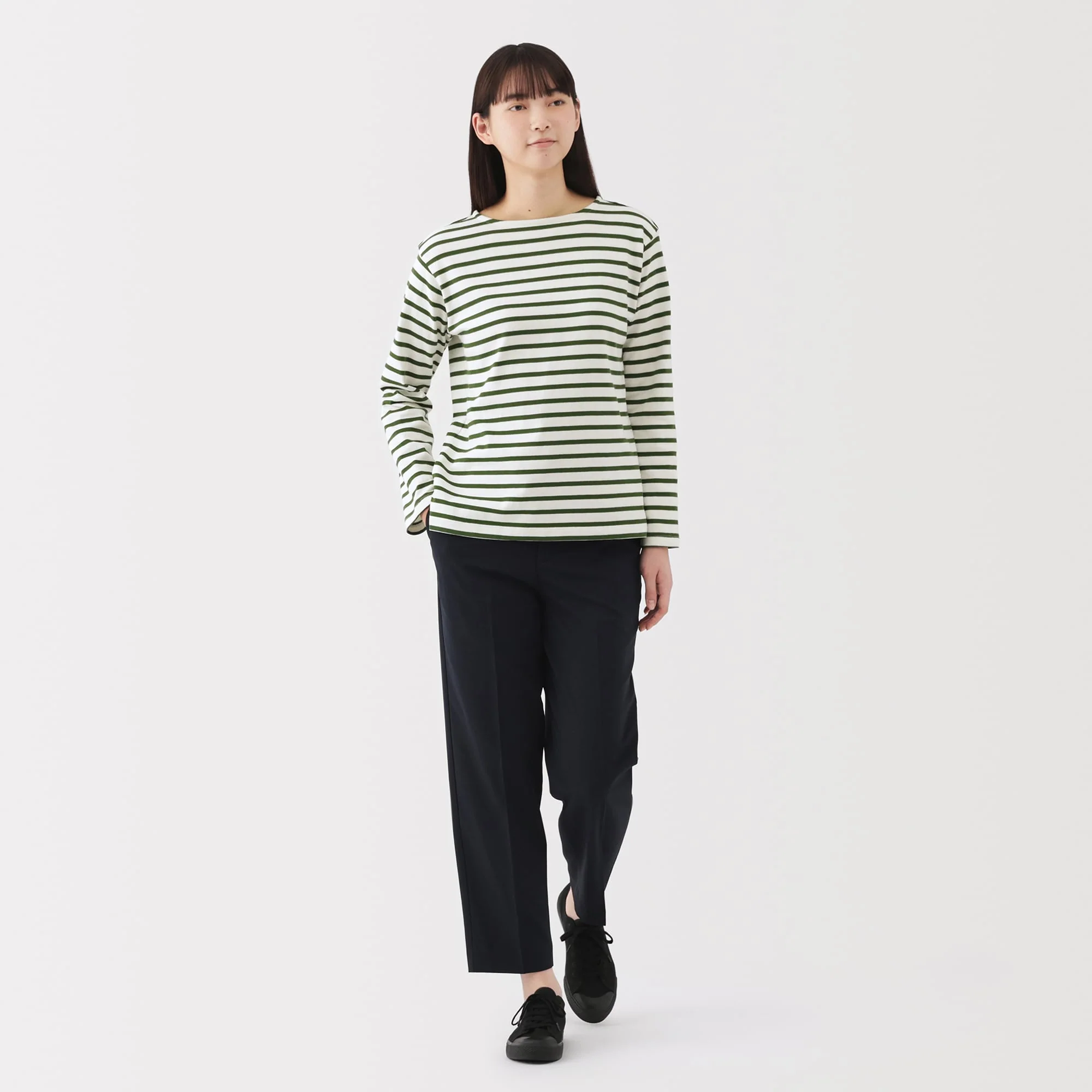 Women's Heavy Weight Boat Neck Long Sleeve Striped T-Shirt - Image 4