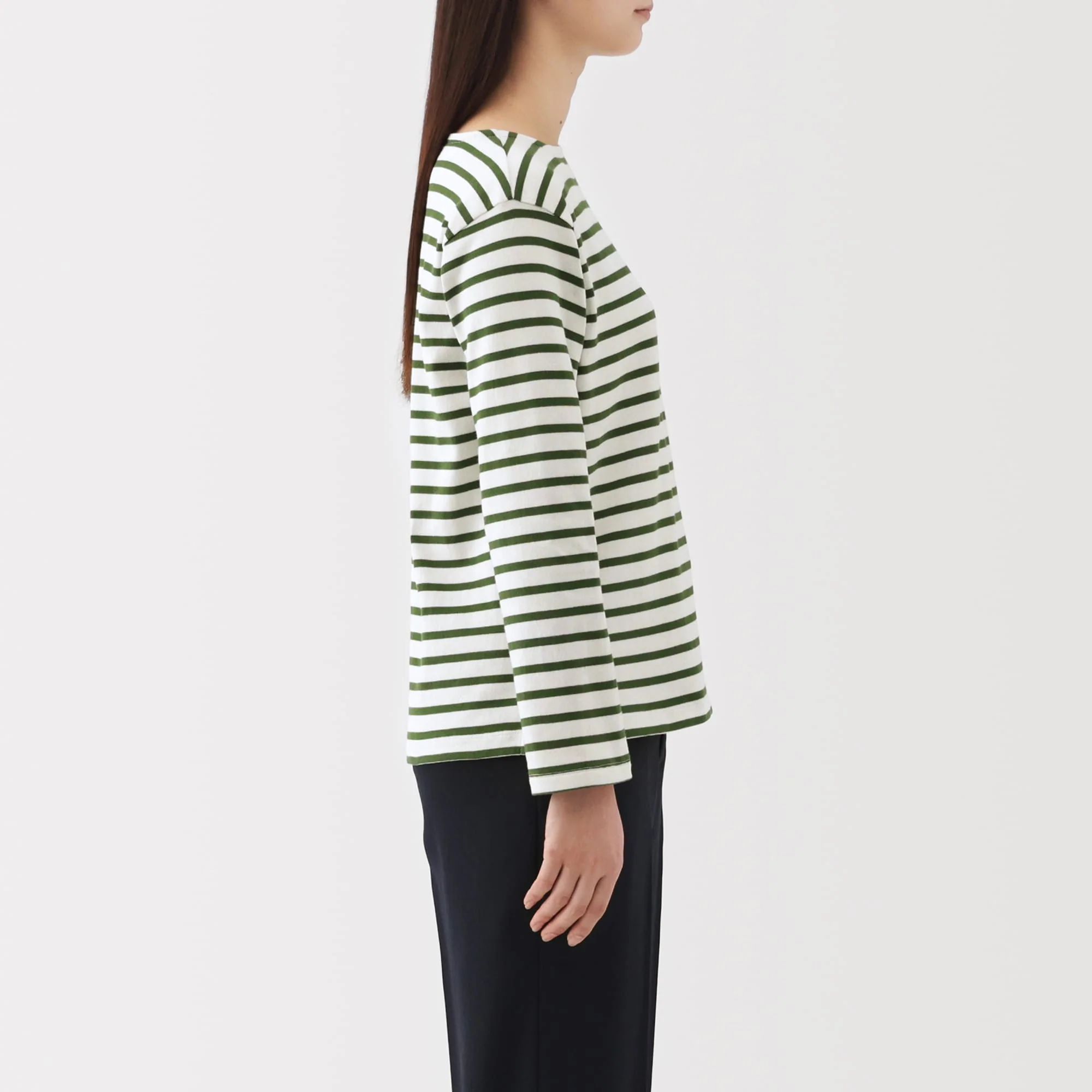 Women's Heavy Weight Boat Neck Long Sleeve Striped T-Shirt - Image 5