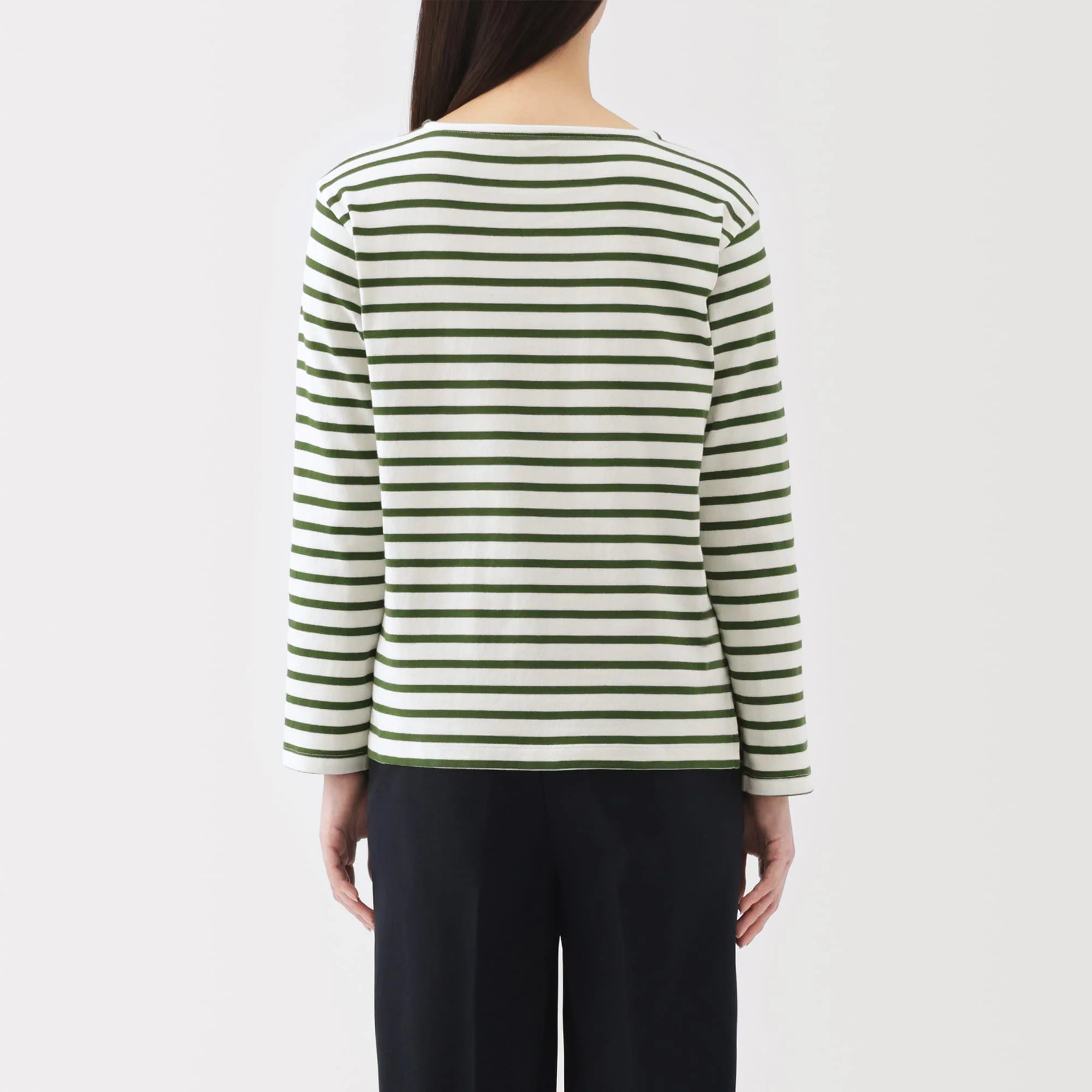Women's Heavy Weight Boat Neck Long Sleeve Striped T-Shirt - Image 6