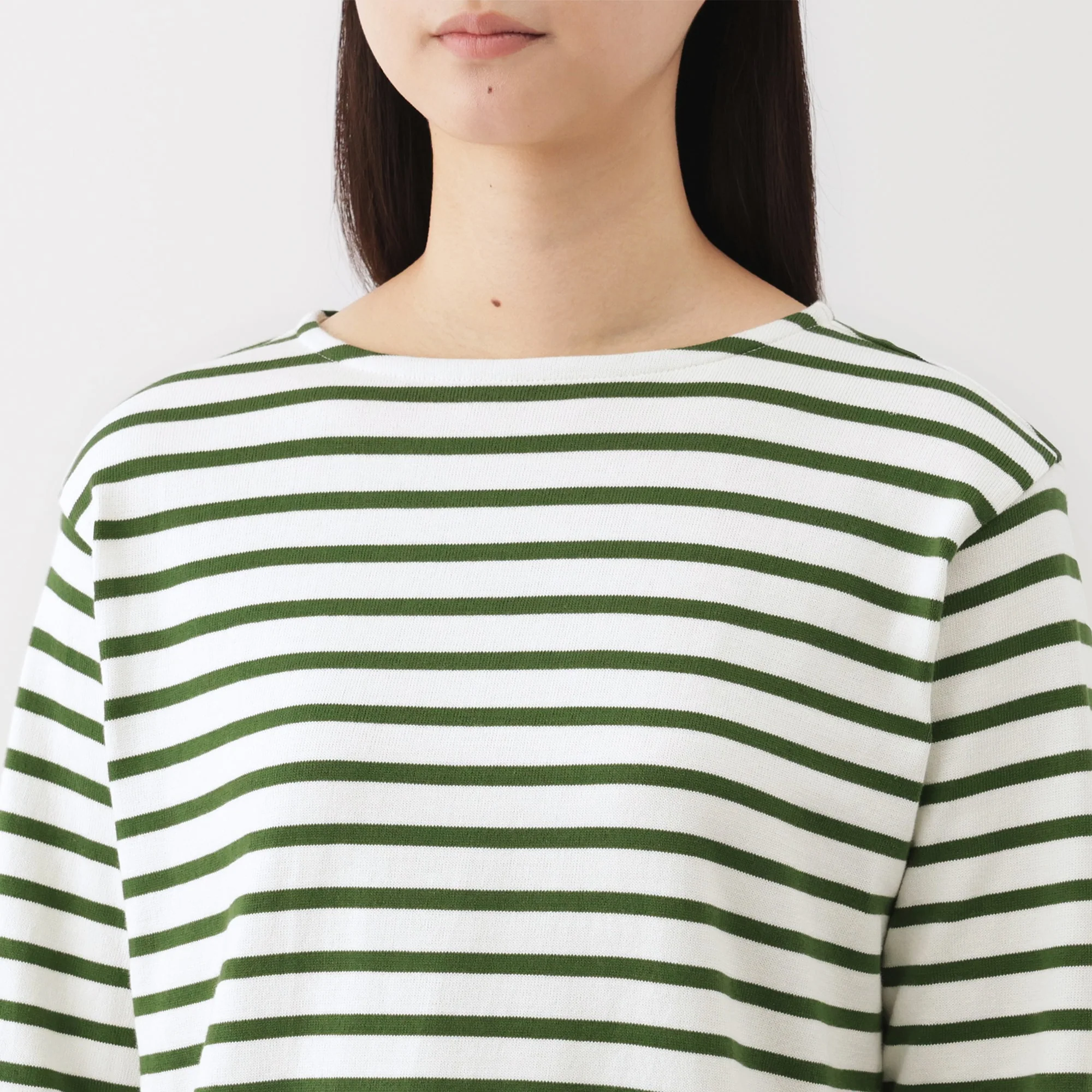 Women's Heavy Weight Boat Neck Long Sleeve Striped T-Shirt - Image 7