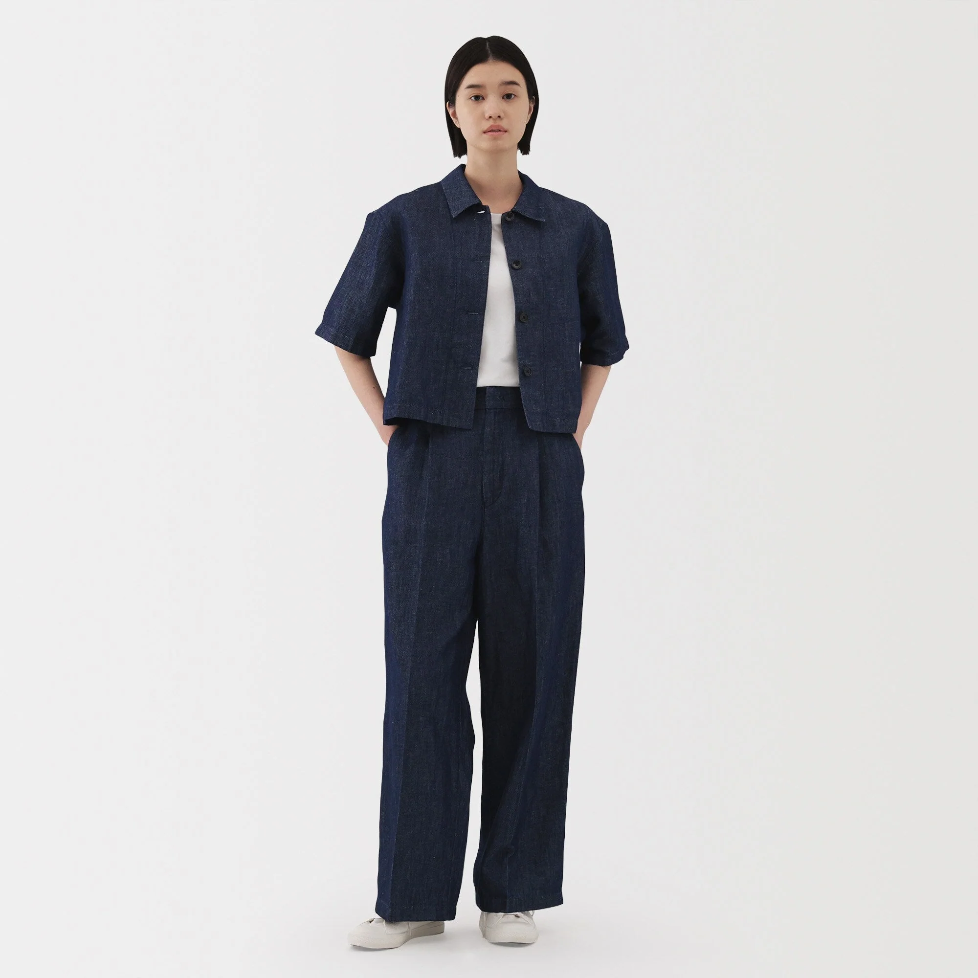 Women's Hemp Blend Denim Darted Wide Pants - Image 2