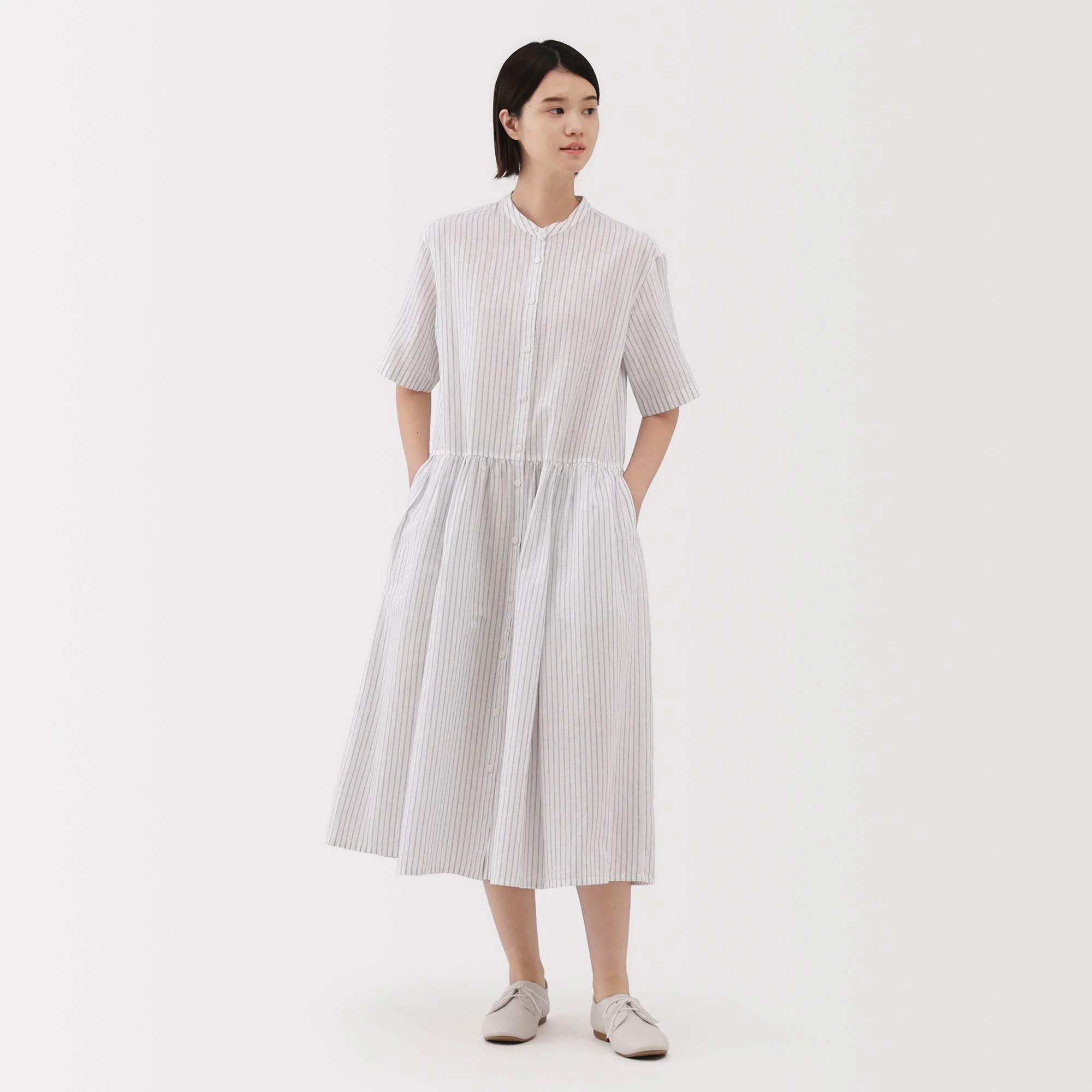 Hemp Cotton Short Sleeve Striped Dress - Image 3