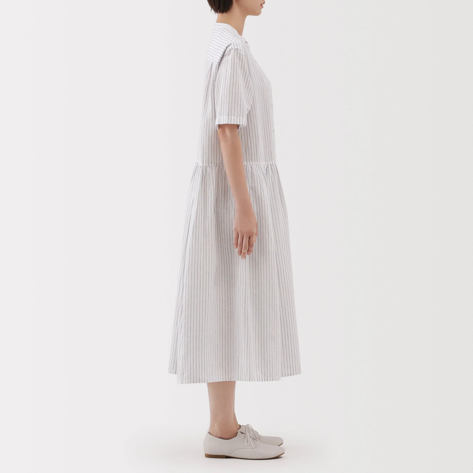Hemp Cotton Short Sleeve Striped Dress - Image 5