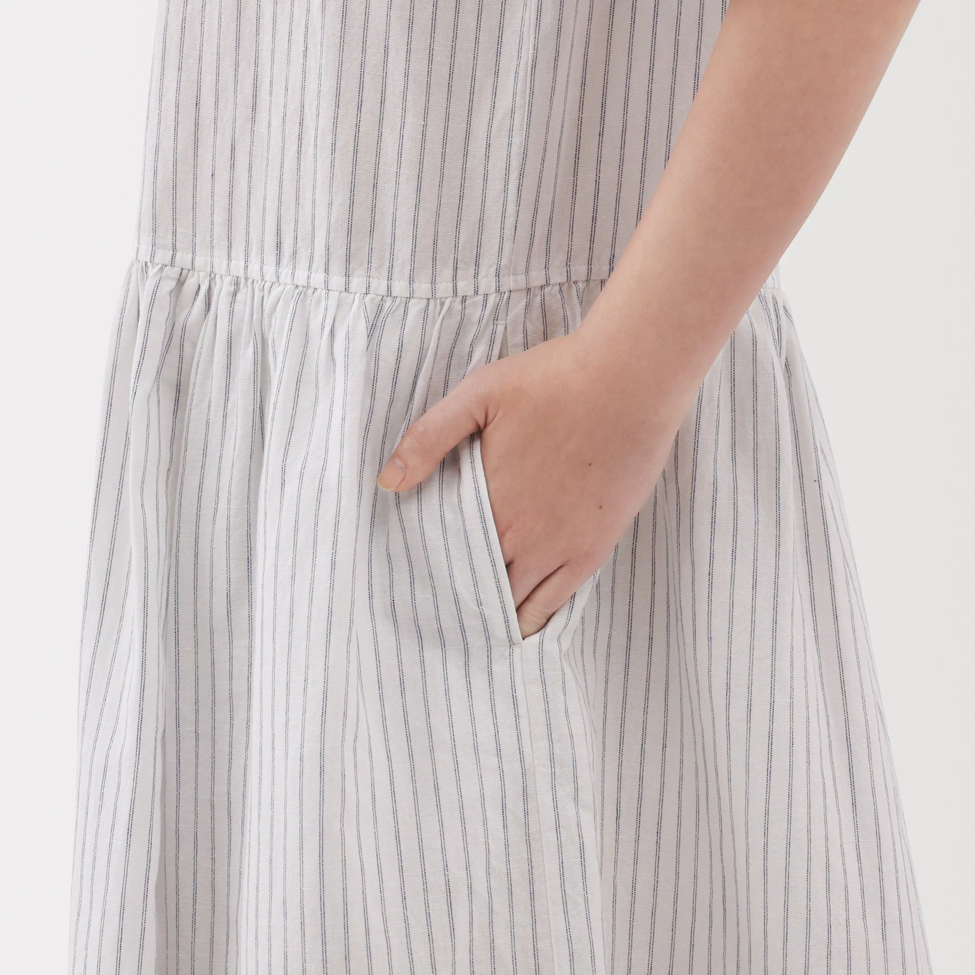 Hemp Cotton Short Sleeve Striped Dress - Image 8