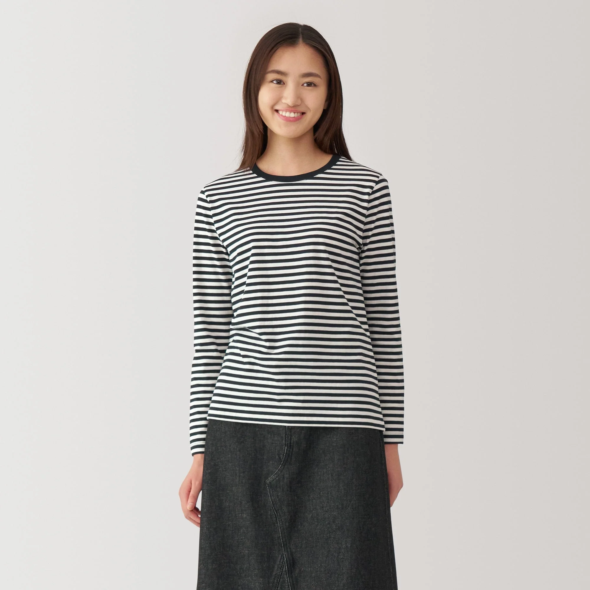 Women's Jersey Crew Neck Long Sleeve Striped T-Shirt - Image 11
