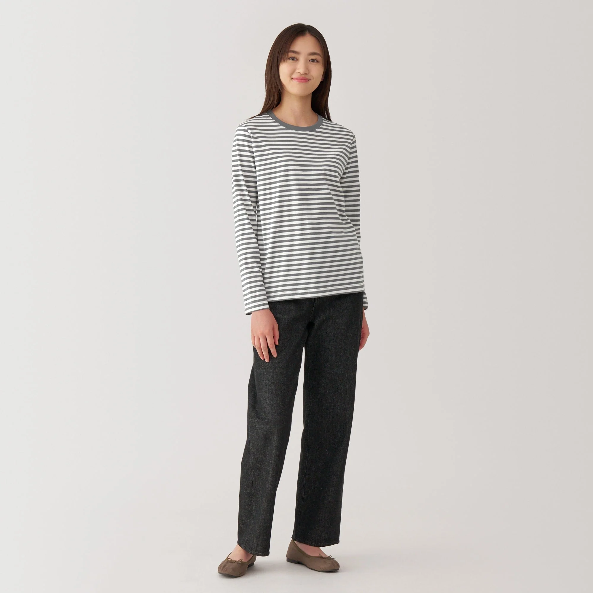 Women's Jersey Crew Neck Long Sleeve Striped T-Shirt - Image 4
