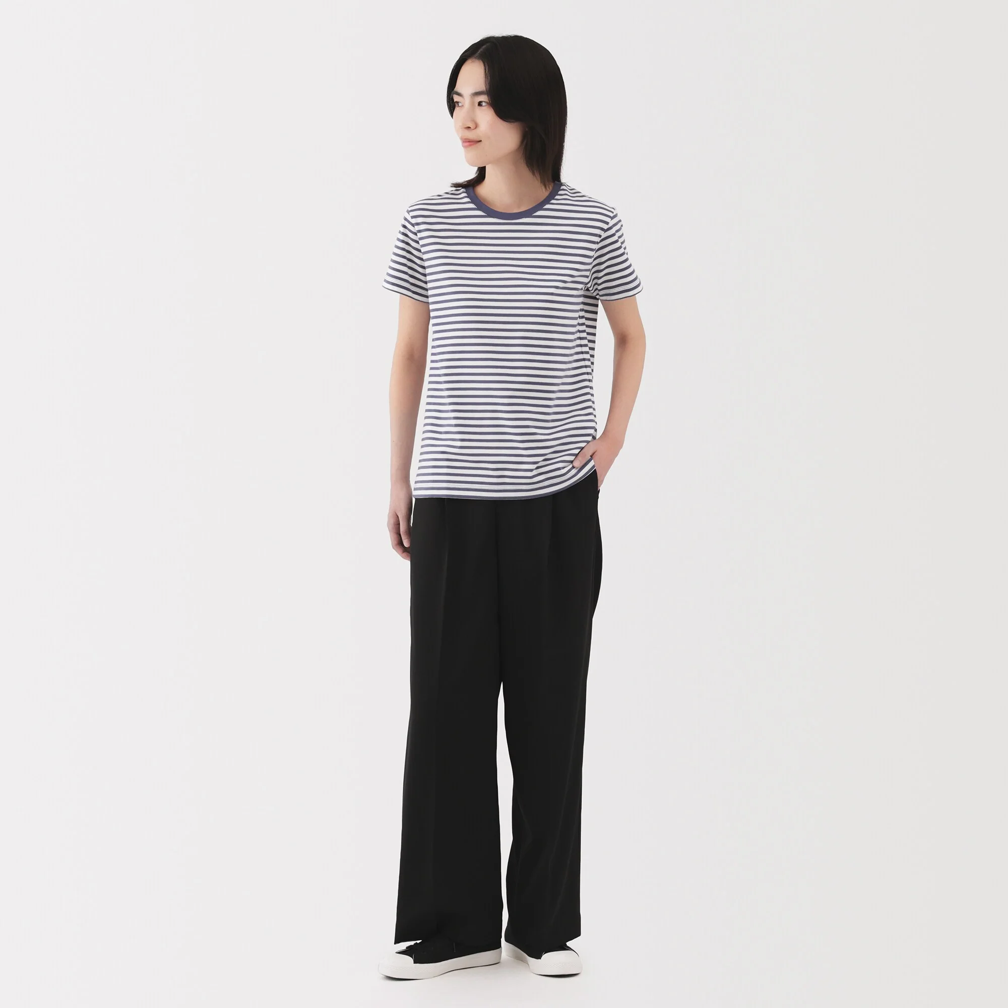 Women's Jersey Crew Neck Short Sleeve Striped T-Shirt - Image 20